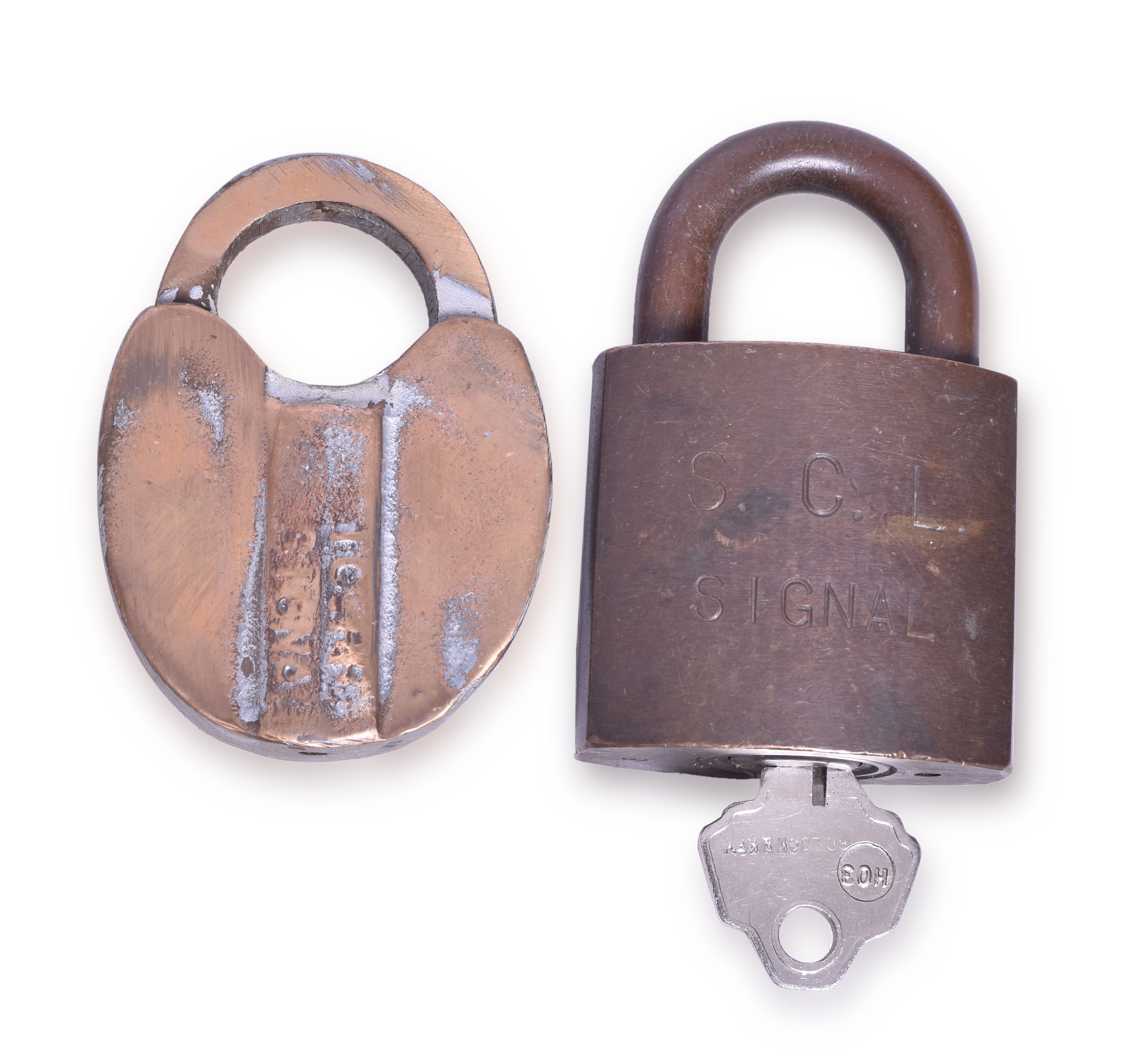 468 - Seaboard Coast Line and Illinois Central Railroad Brass Signal Locks thumbnail