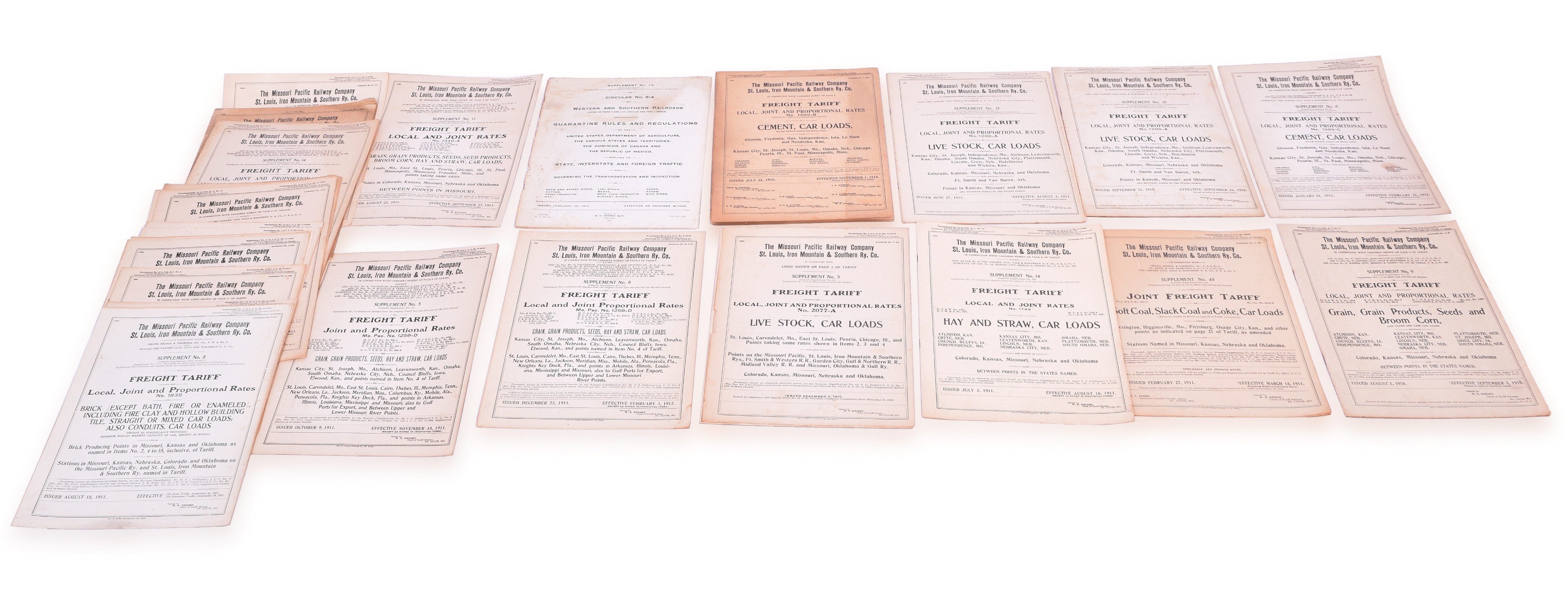 472 - Twenty Eight 1907-1923 Tariff Rate Circulars - Missouri Pacific and St. Louis, Iron Mountain, & Southern Railway Co. thumbnail