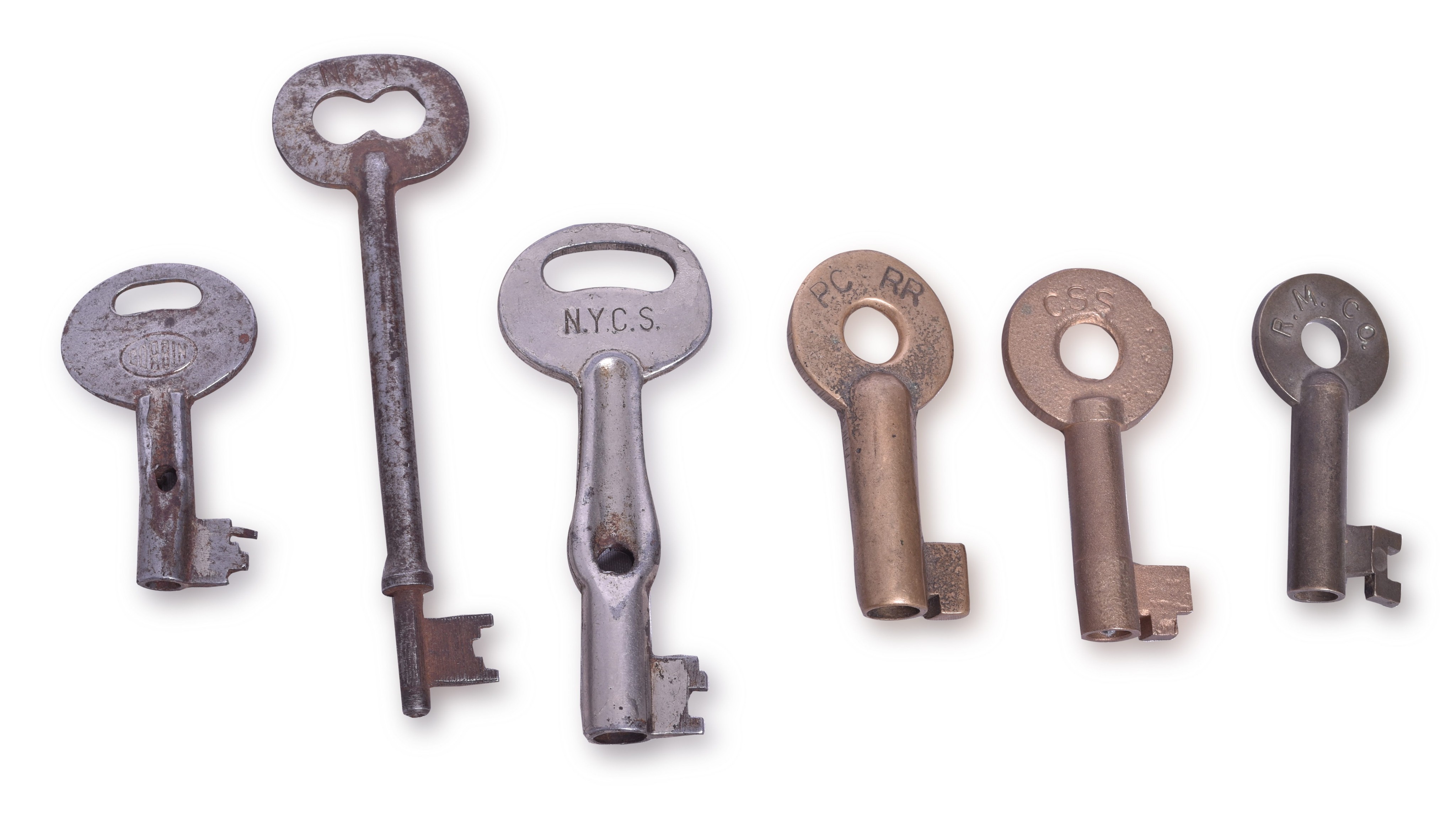476 - Six Railroad Lock Keys - Lehigh Valley, New York Central, Penn Central, South Shore, Illinois Central Gulf thumbnail