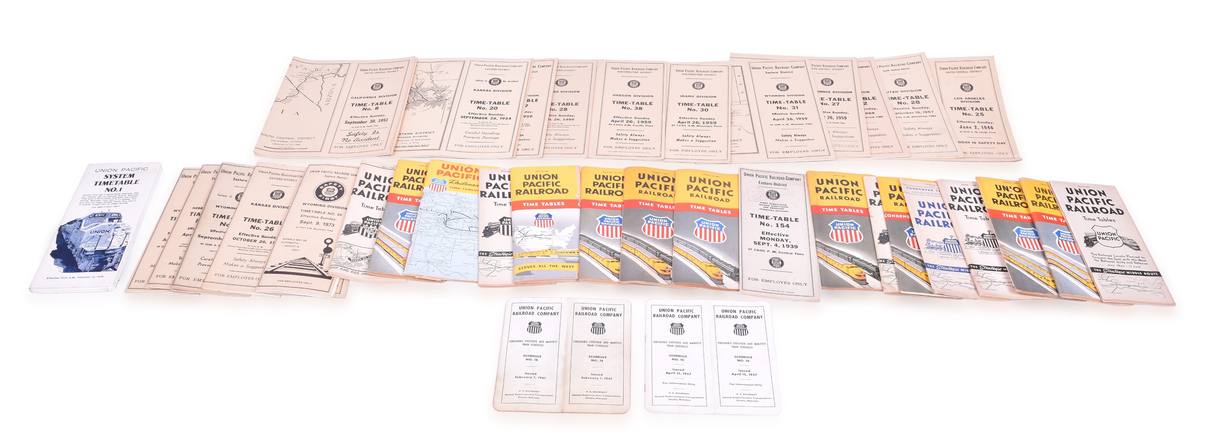 1019 - 39 Union Pacific Railroad Employee, Public, and Livestock Timetables - 1940's through 1960's thumbnail