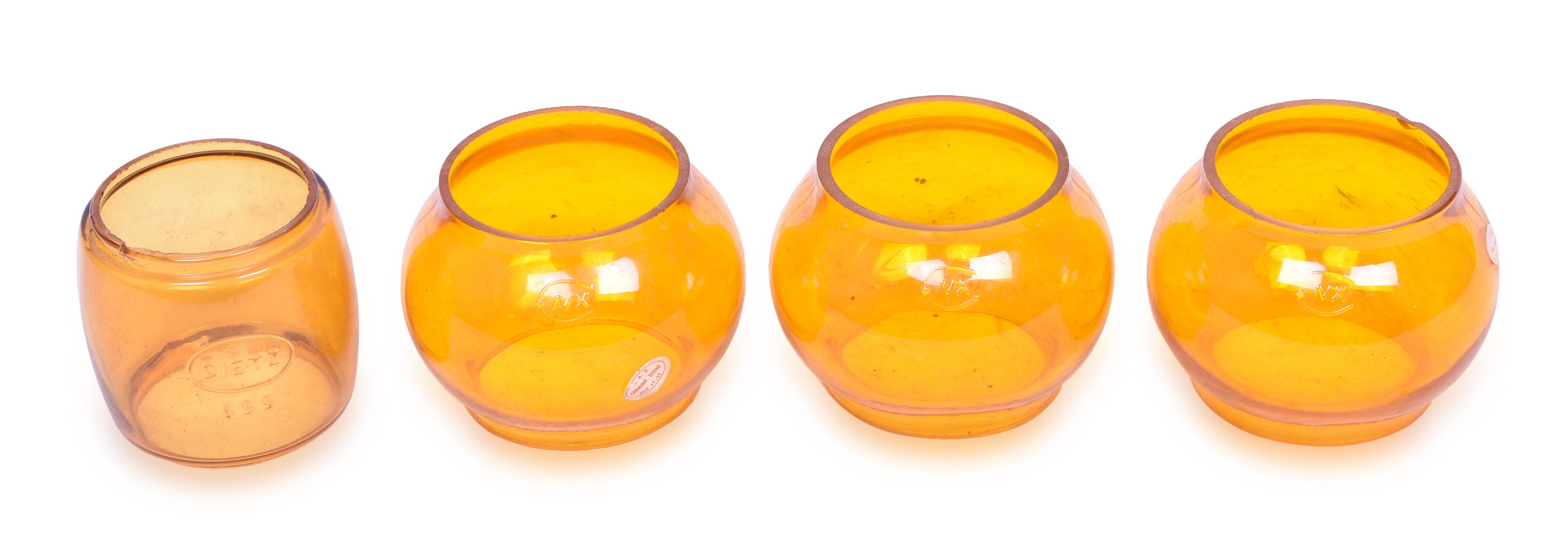 1046 - Four Amber CNX / Dietz Short Lantern Globes thumbnail