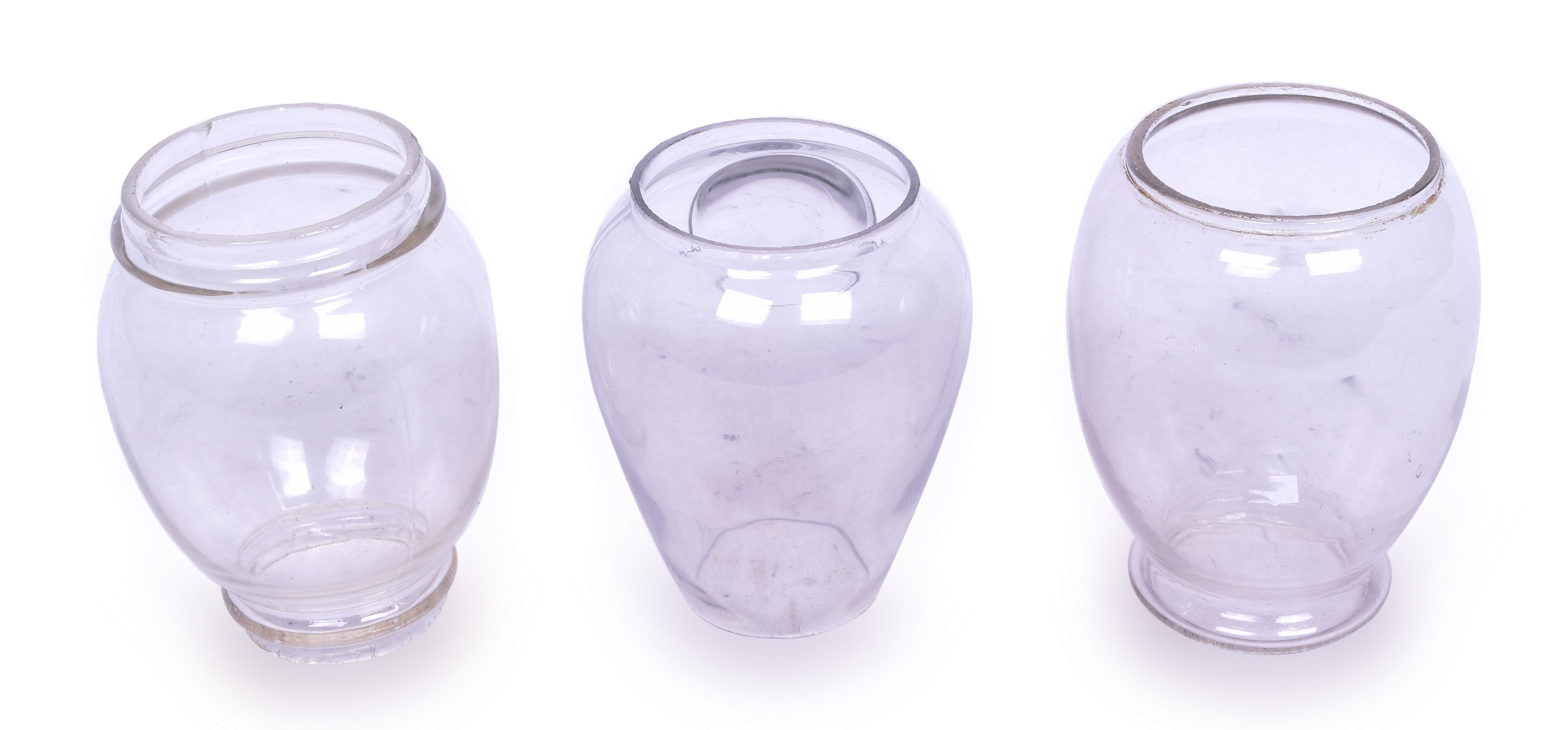 1050 - Three Clear Lantern Globes - One Bullseye, Two Rolled Top thumbnail