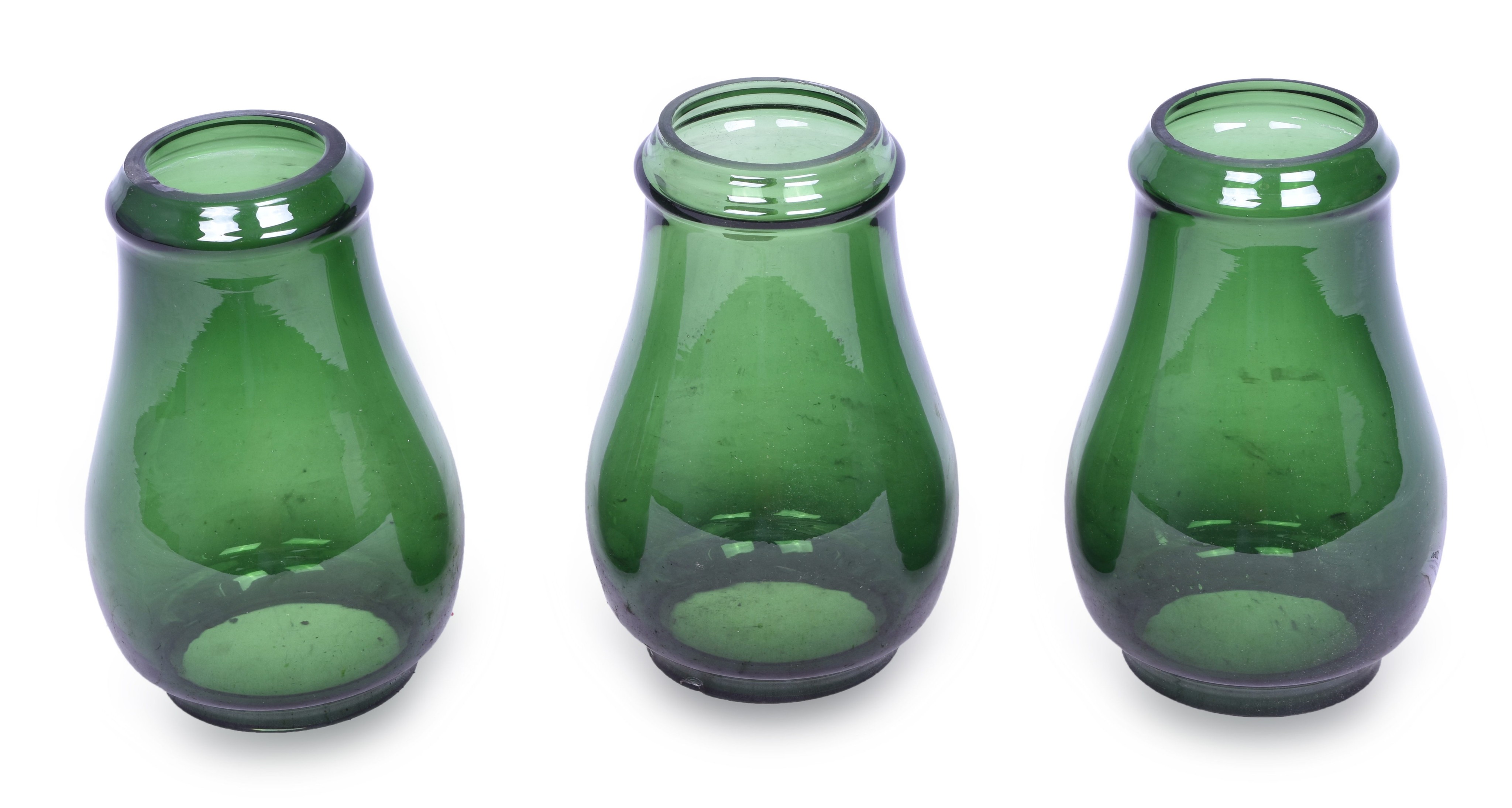 1060 - Three Reproduction Green Roll Top Lantern Globes thumbnail