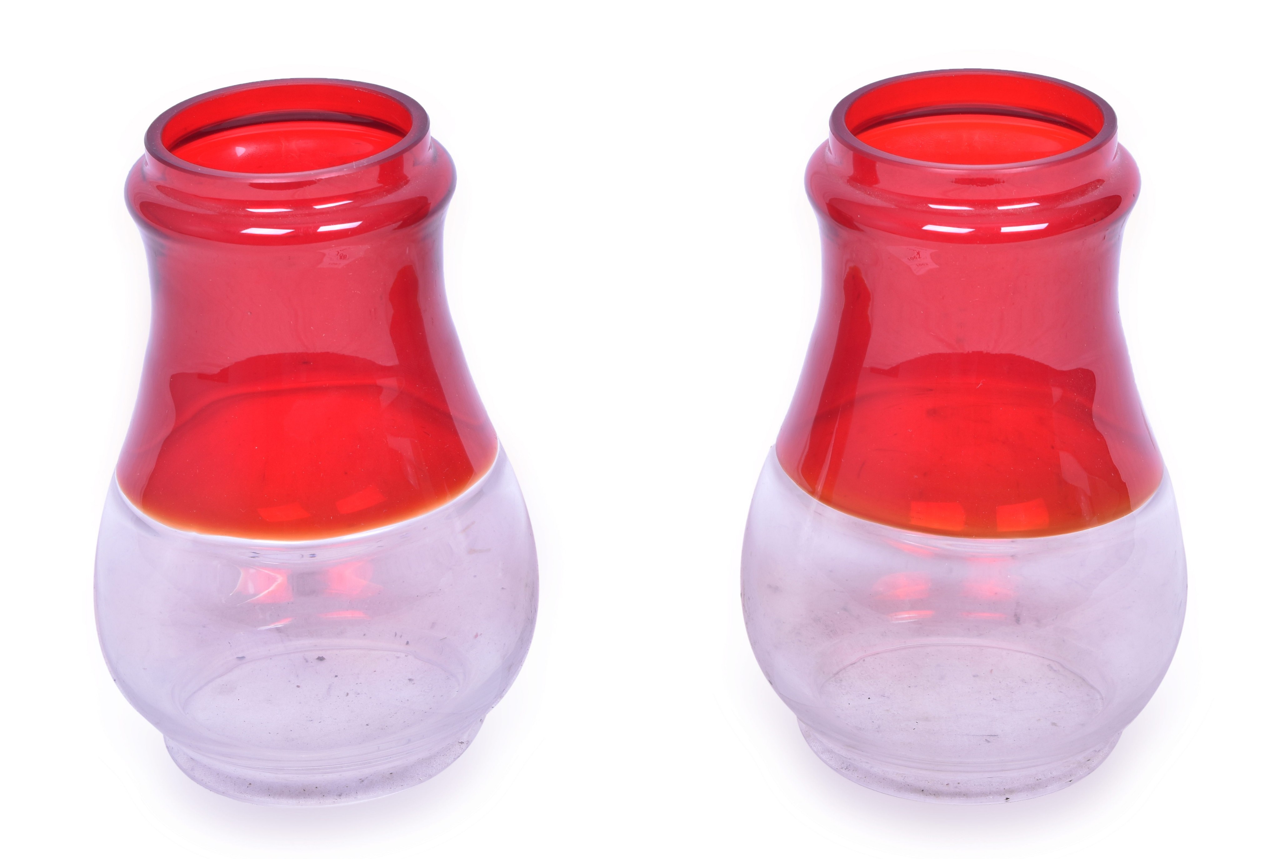 1062 - Pair of Reproduction Red Over Clear Rolled Top Lantern Globe thumbnail
