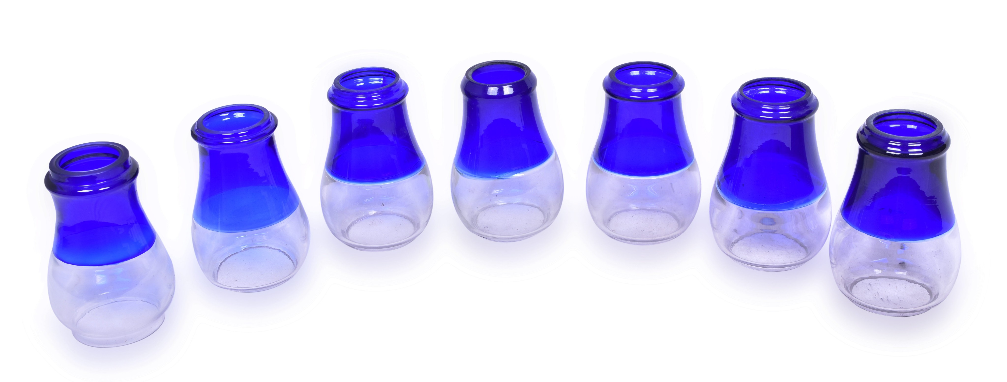 1066 - Seven Reproduction Blue Over Clear Rolled Top Lantern Globe thumbnail