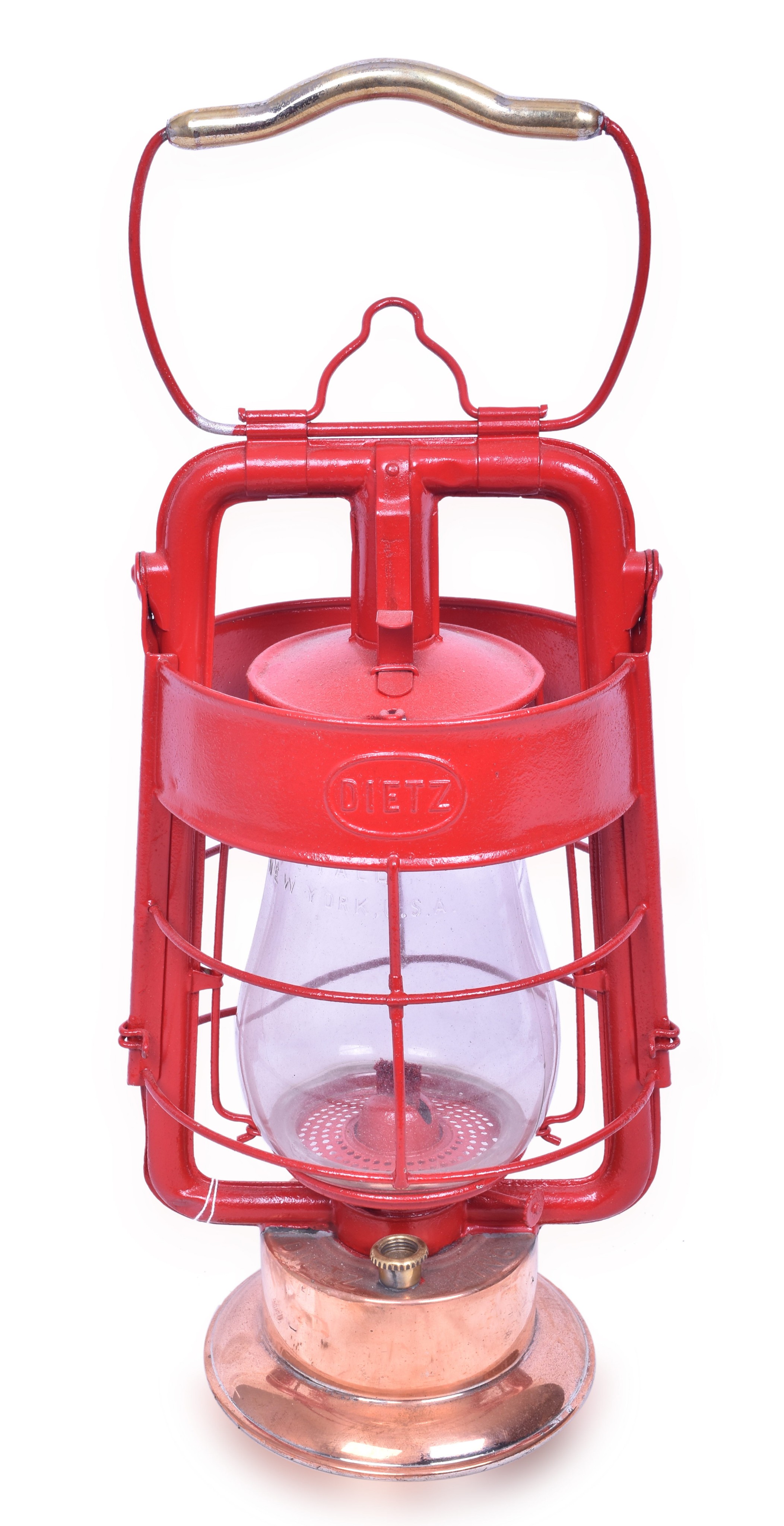 1076 - Restored Dietz King Fire Department Lantern - Brass Tank - Red Body thumbnail
