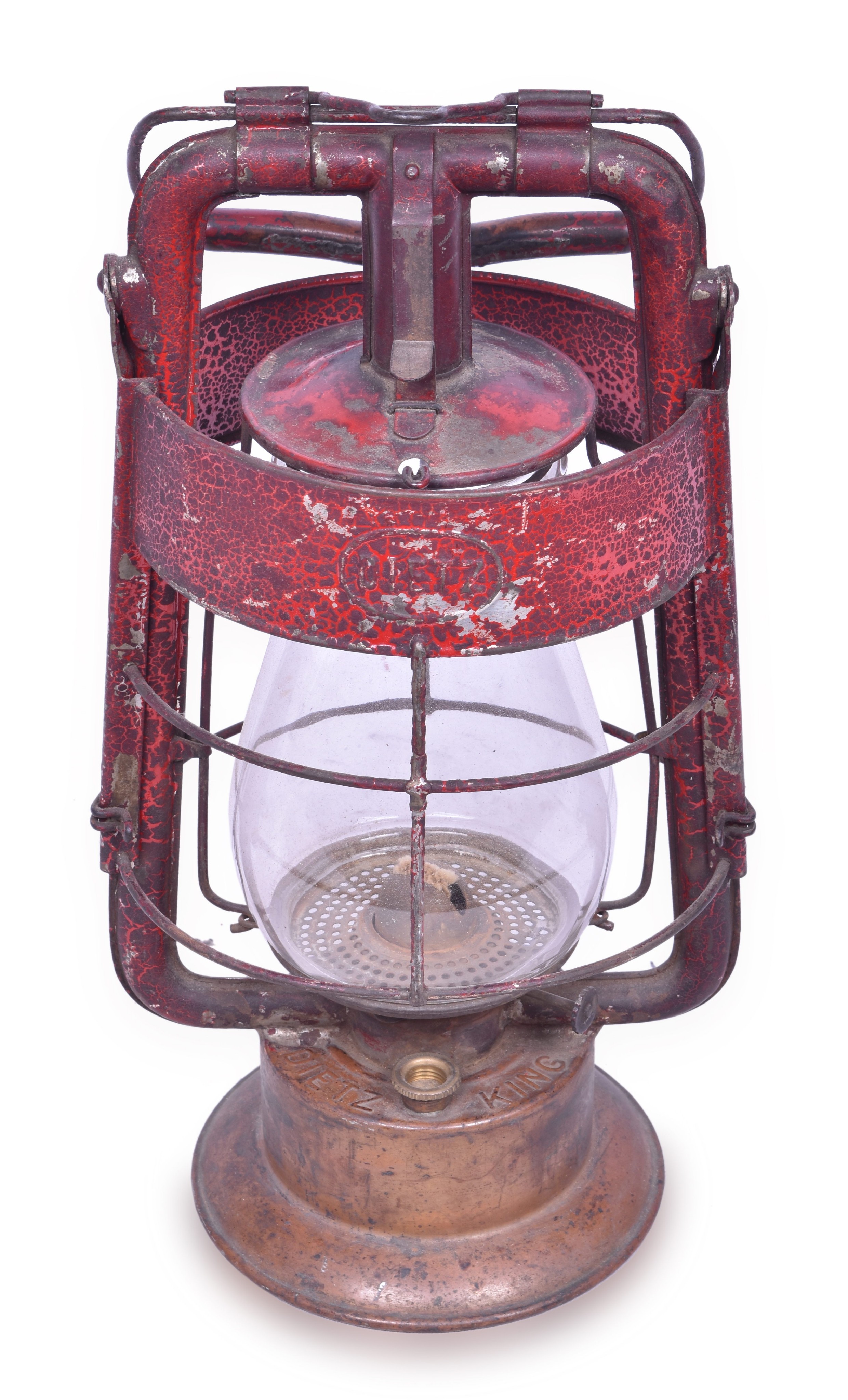 1082 - Dietz King Fire Department Lantern - Red Body, Copper Tank thumbnail