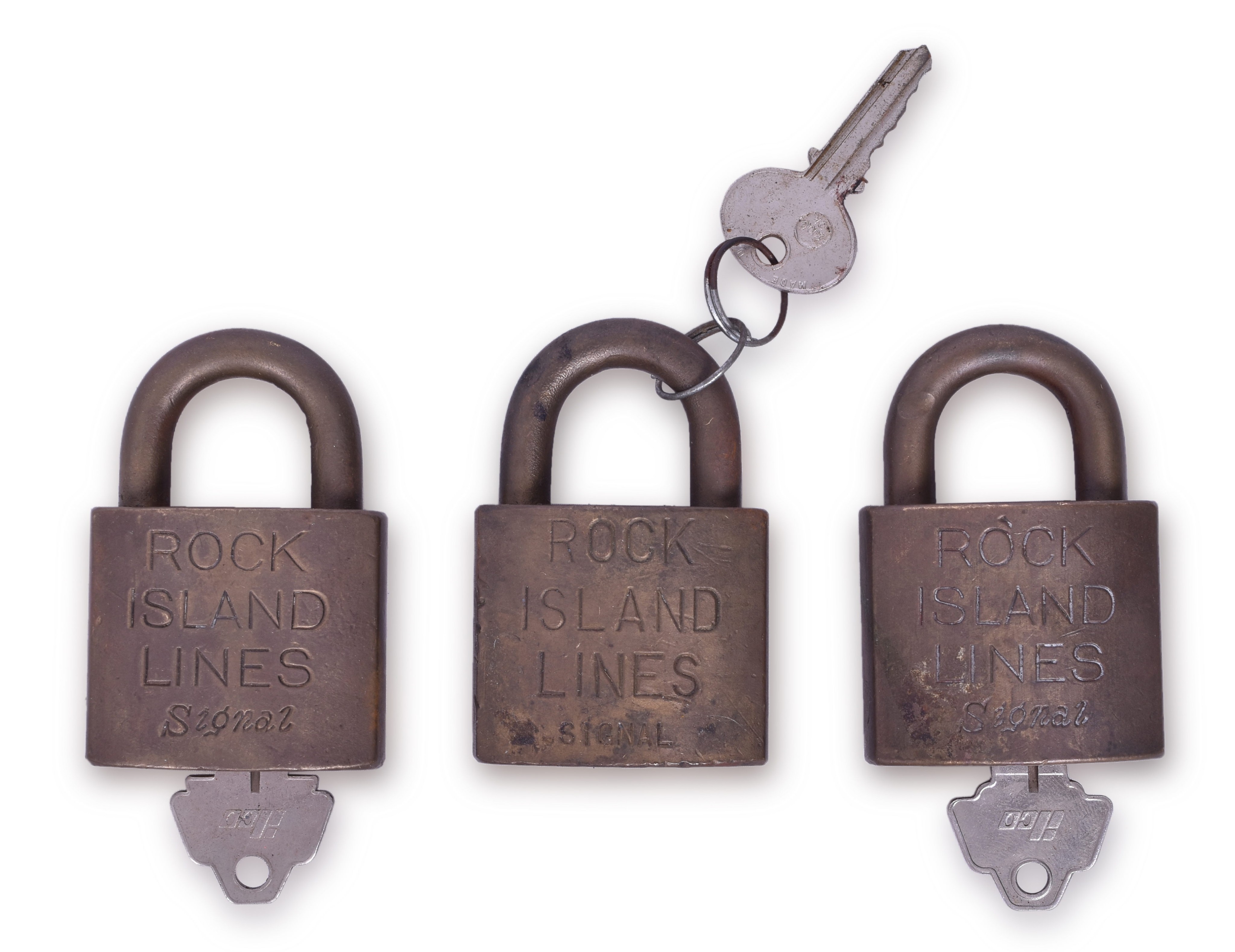 1085 - Group of Three Rock Island Railroad Corbin Signal Locks thumbnail