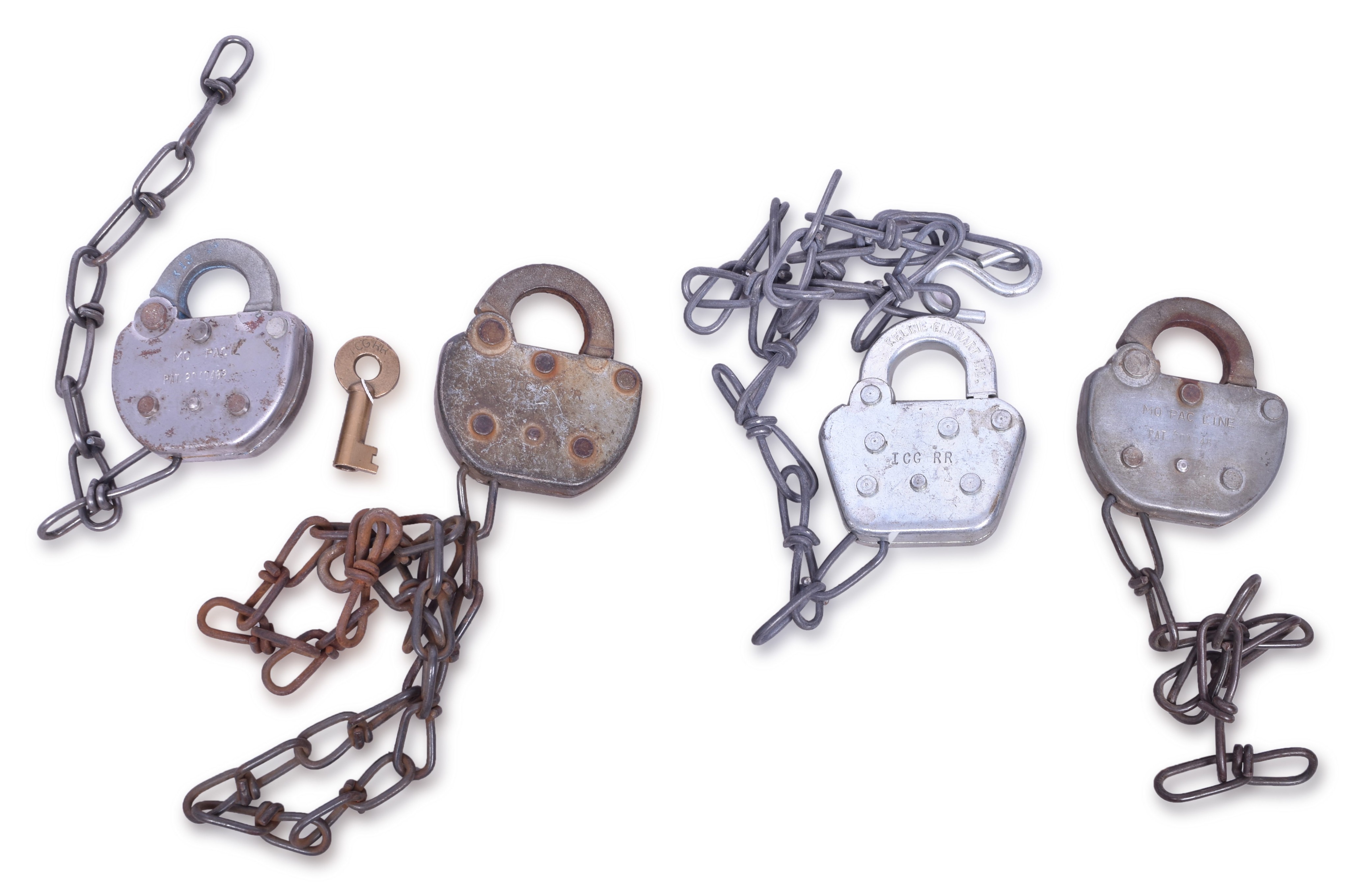 1119 - Four Adlake and Keline Illinois Central Gulf and Missouri Pacific Railroad Switch Locks thumbnail