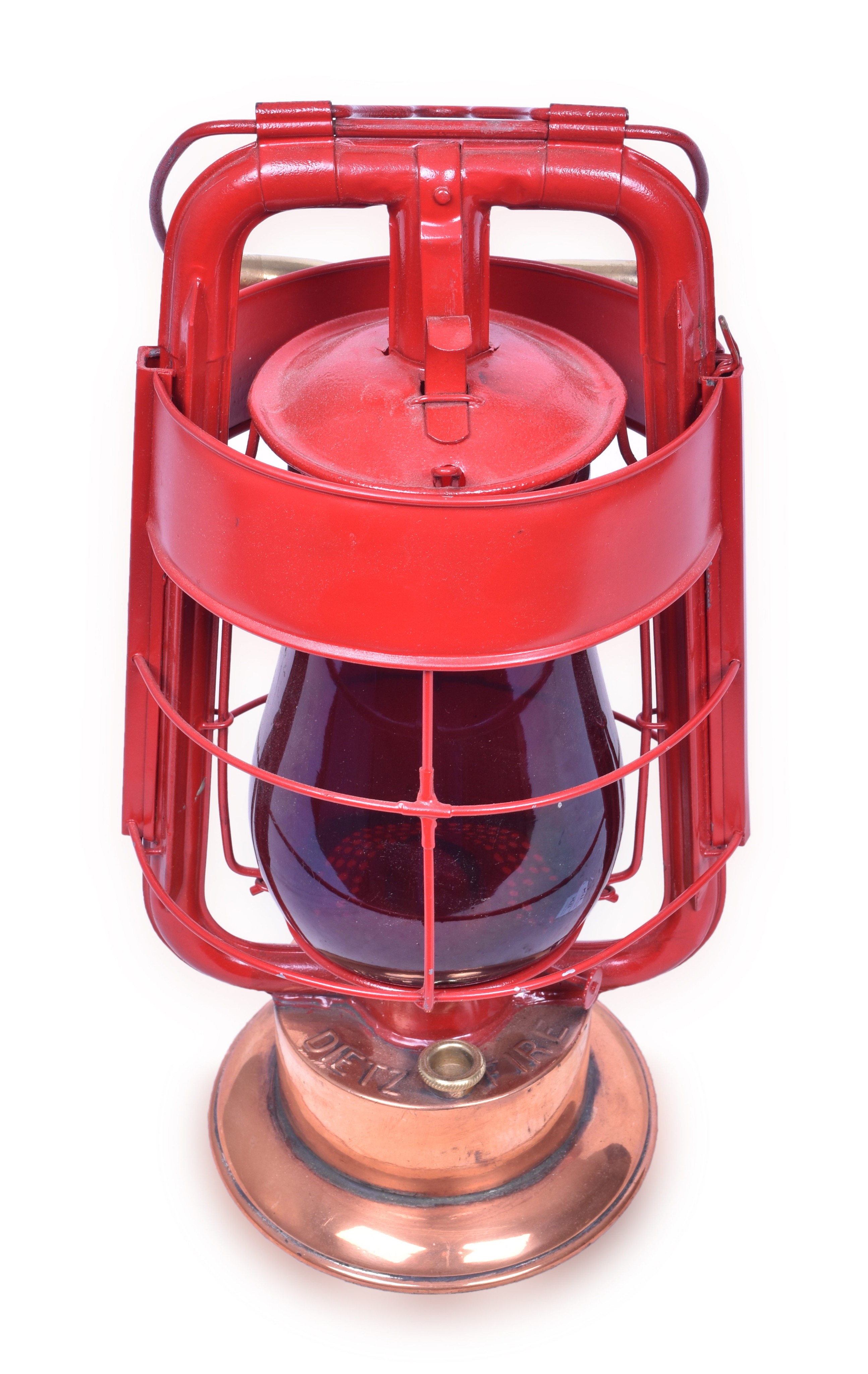 1124 - Restored Dietz Tubular Fire Department Lantern - Brass Tank - Red Body - Red Globe thumbnail