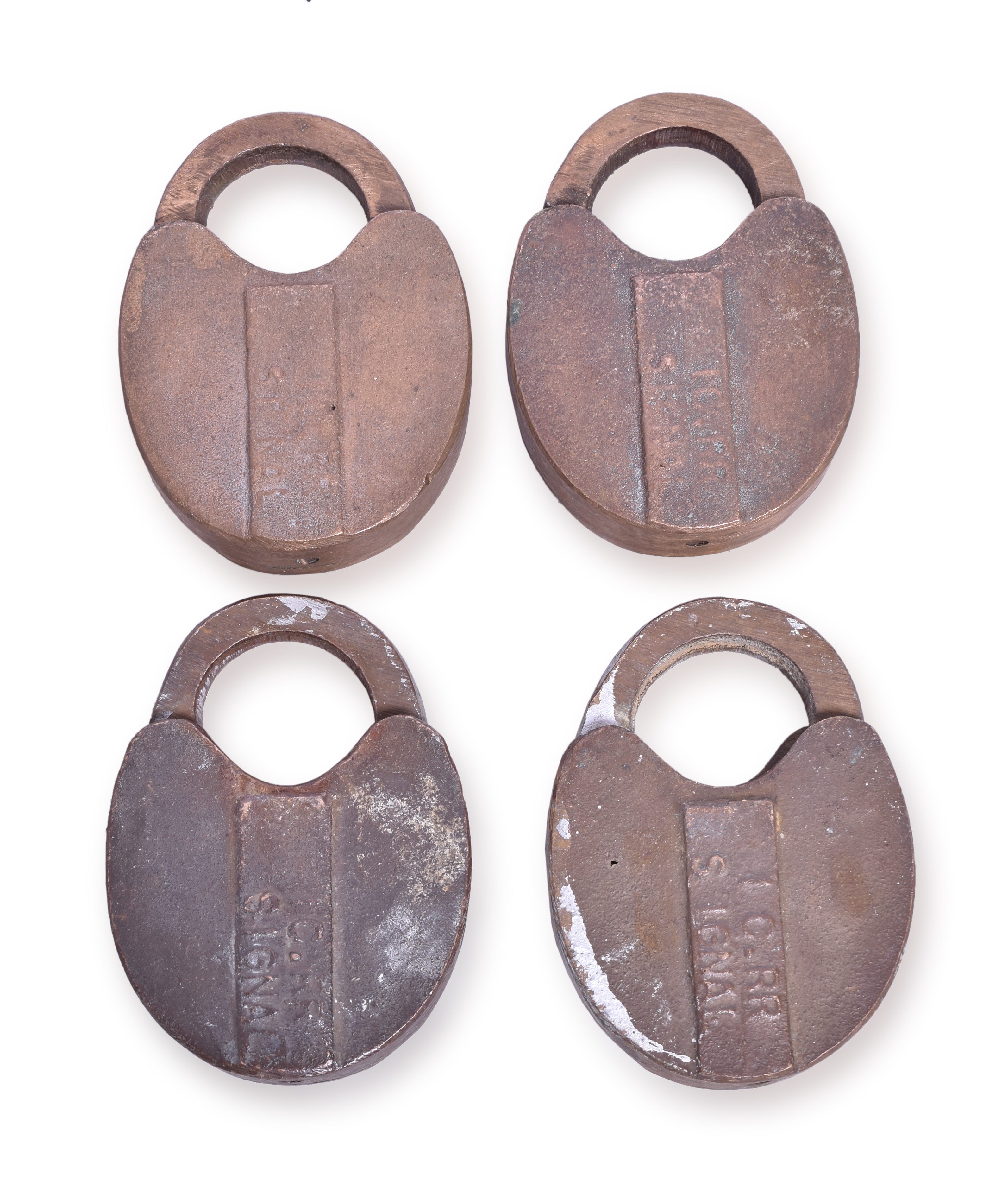 1139 - Group of Four Illinois Central Railroad Small Brass Heart Shaped Signal Locks thumbnail