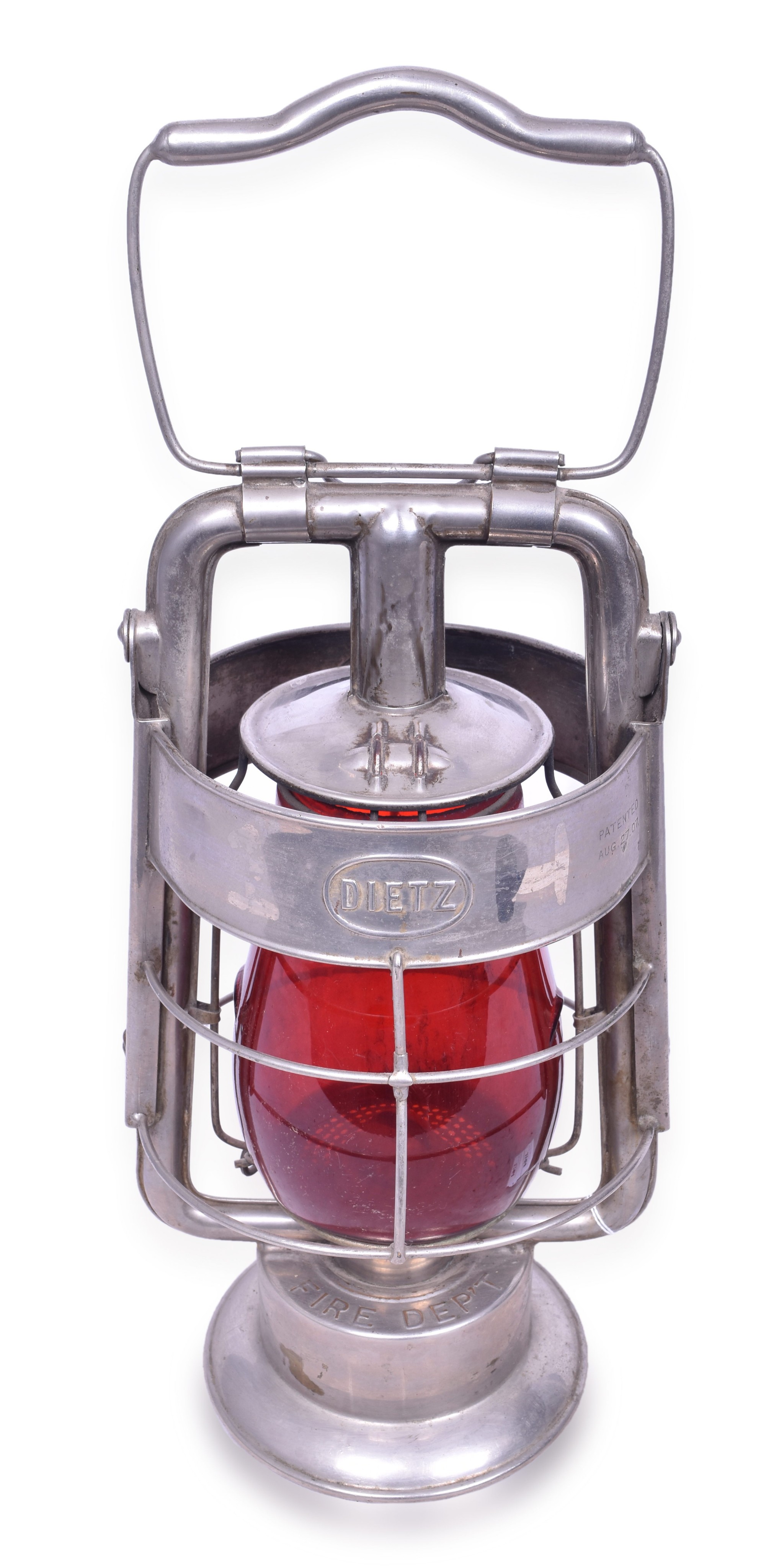 1164 - Brass Dietz King Plated Fire Department Lantern w/ Red Globe thumbnail