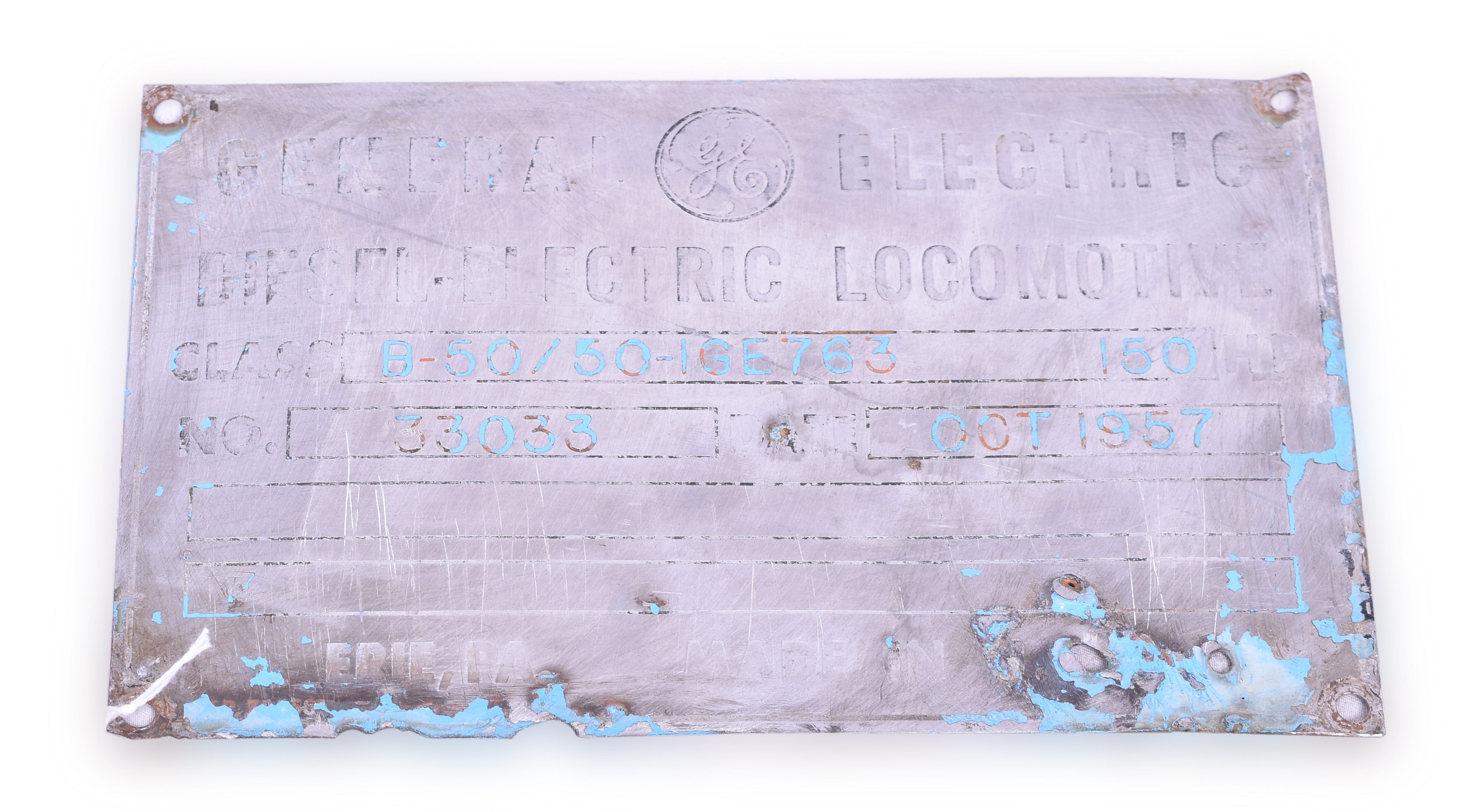 1179 - General Electric 50 Ton Switcher Locomotive Builders Plate 33033- Diamond Alkali thumbnail