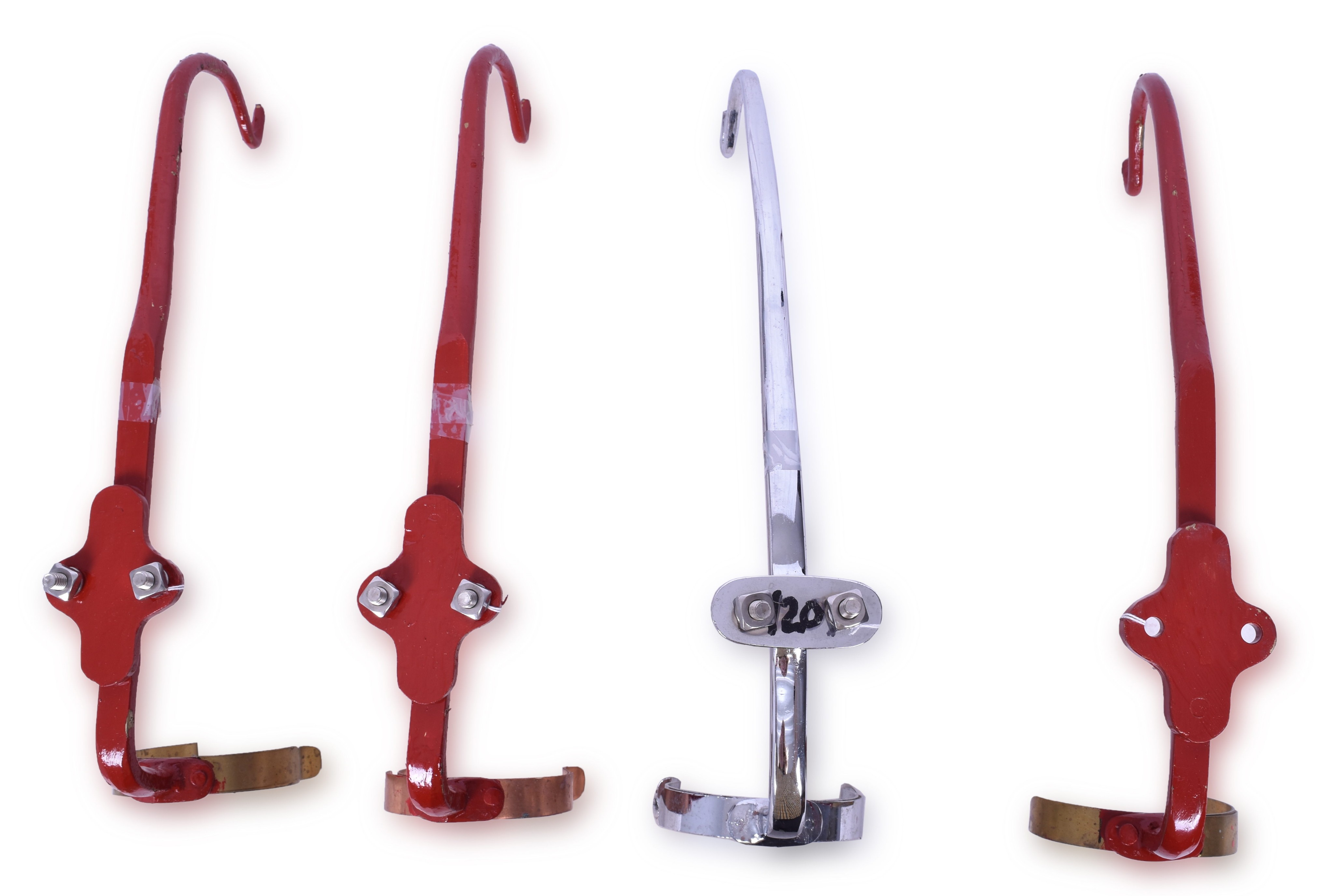 1180 - Group of Four Reproduction Fire Lantern Brackets - Three Red, One Chrome thumbnail