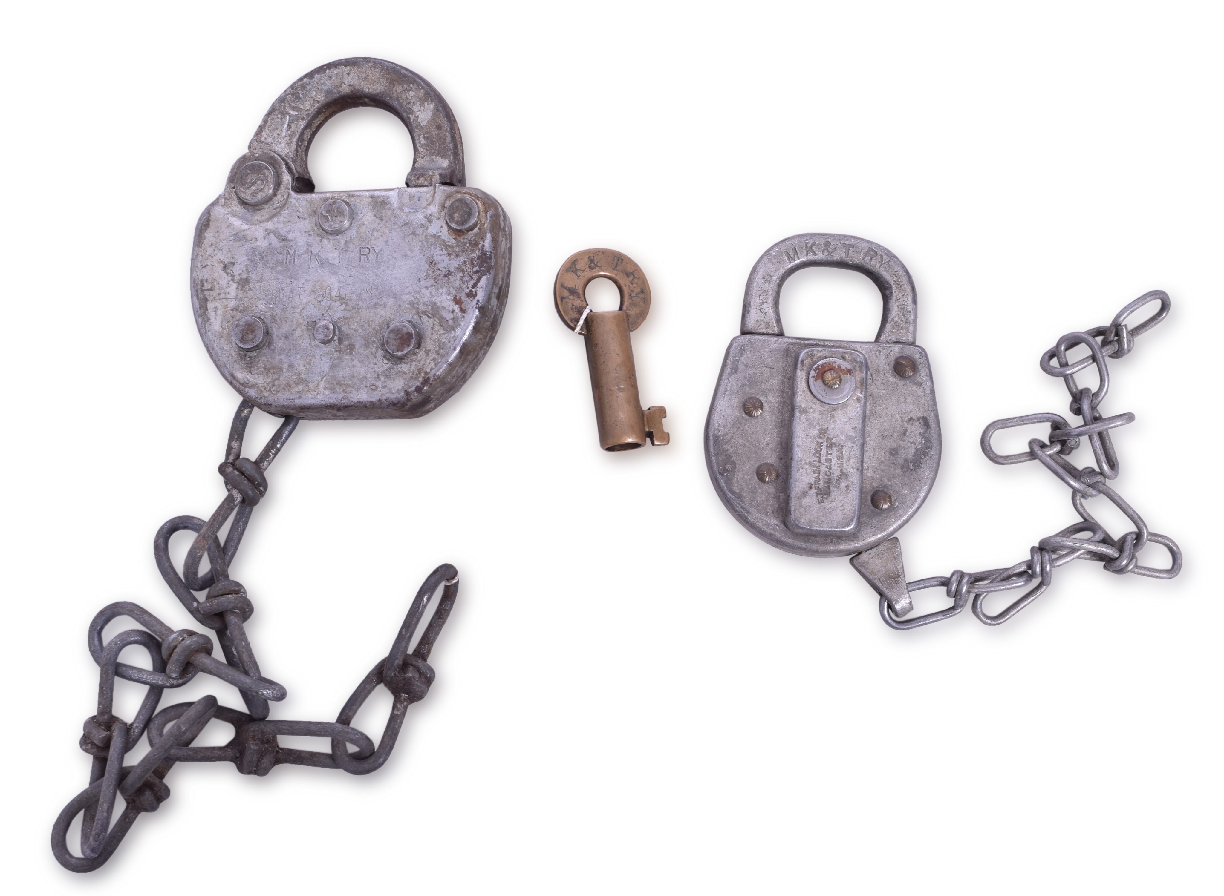1189 - Pair of MKT Railway Locks - Adlake and ET Fraim w/ Slaymaker Serif Key thumbnail