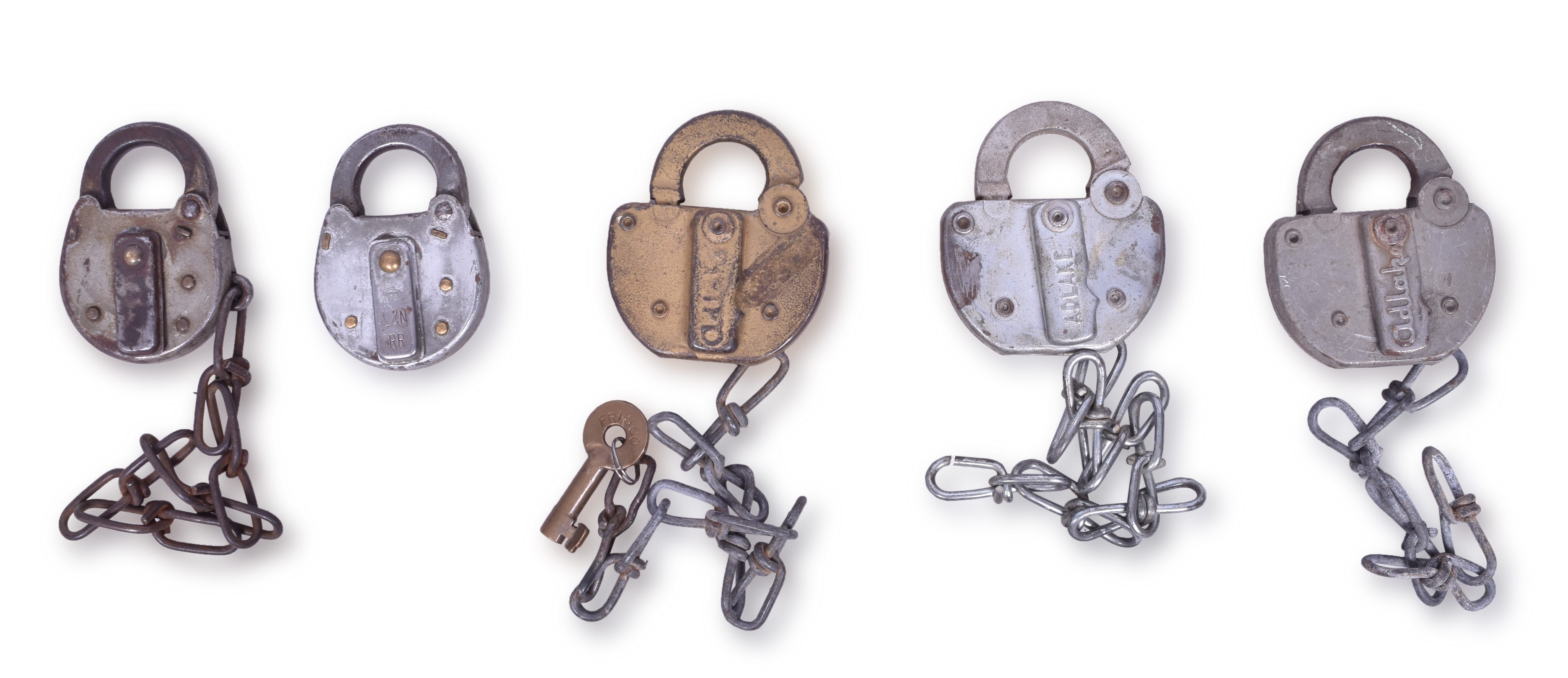 1197 - Five Railroad Locks - CB&Q, L&N, Frisco, GM&O thumbnail