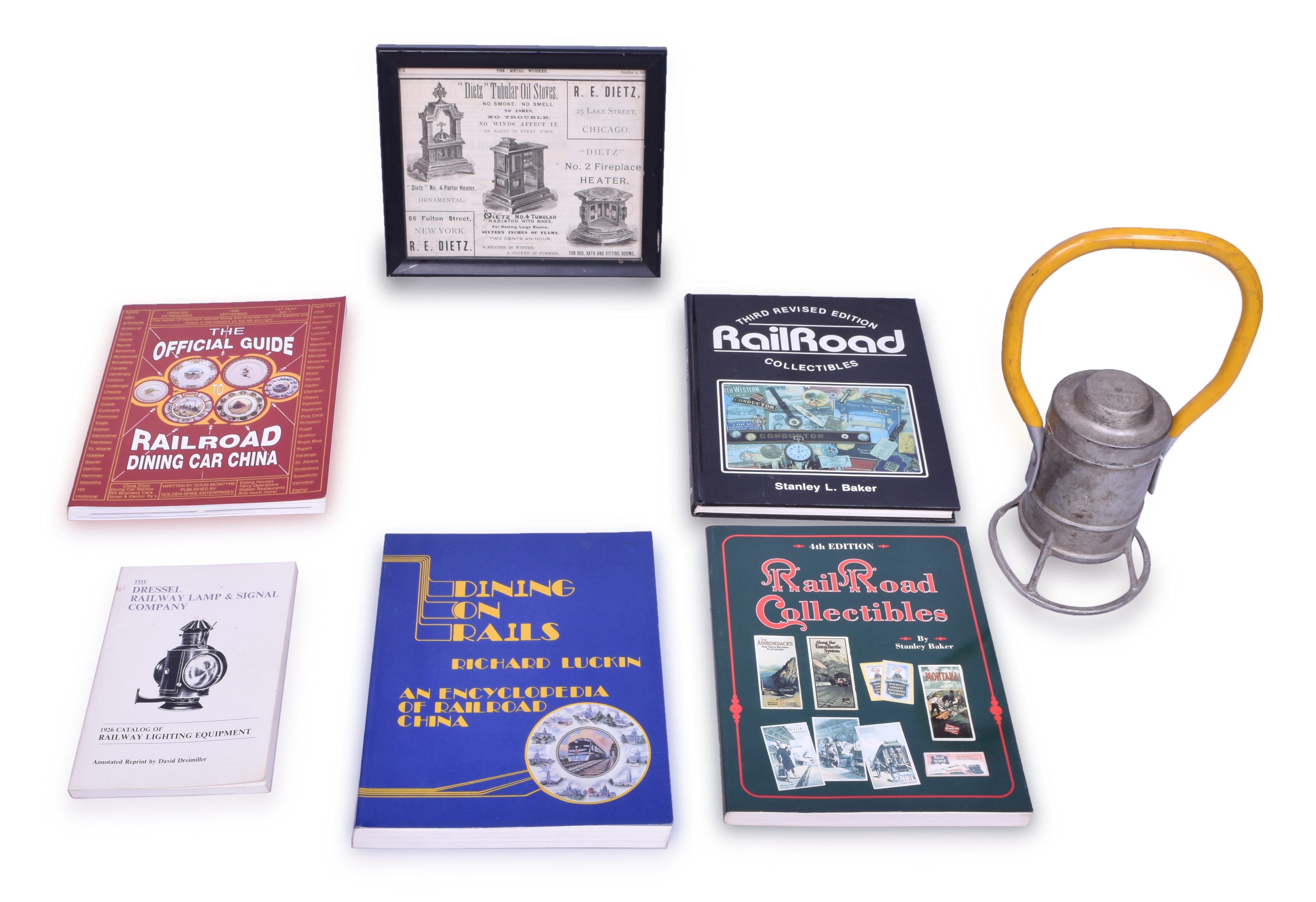 1223 - Lot of Railroad / Railroadiana Books, Dietz Advertising, and Adlake lantern. thumbnail
