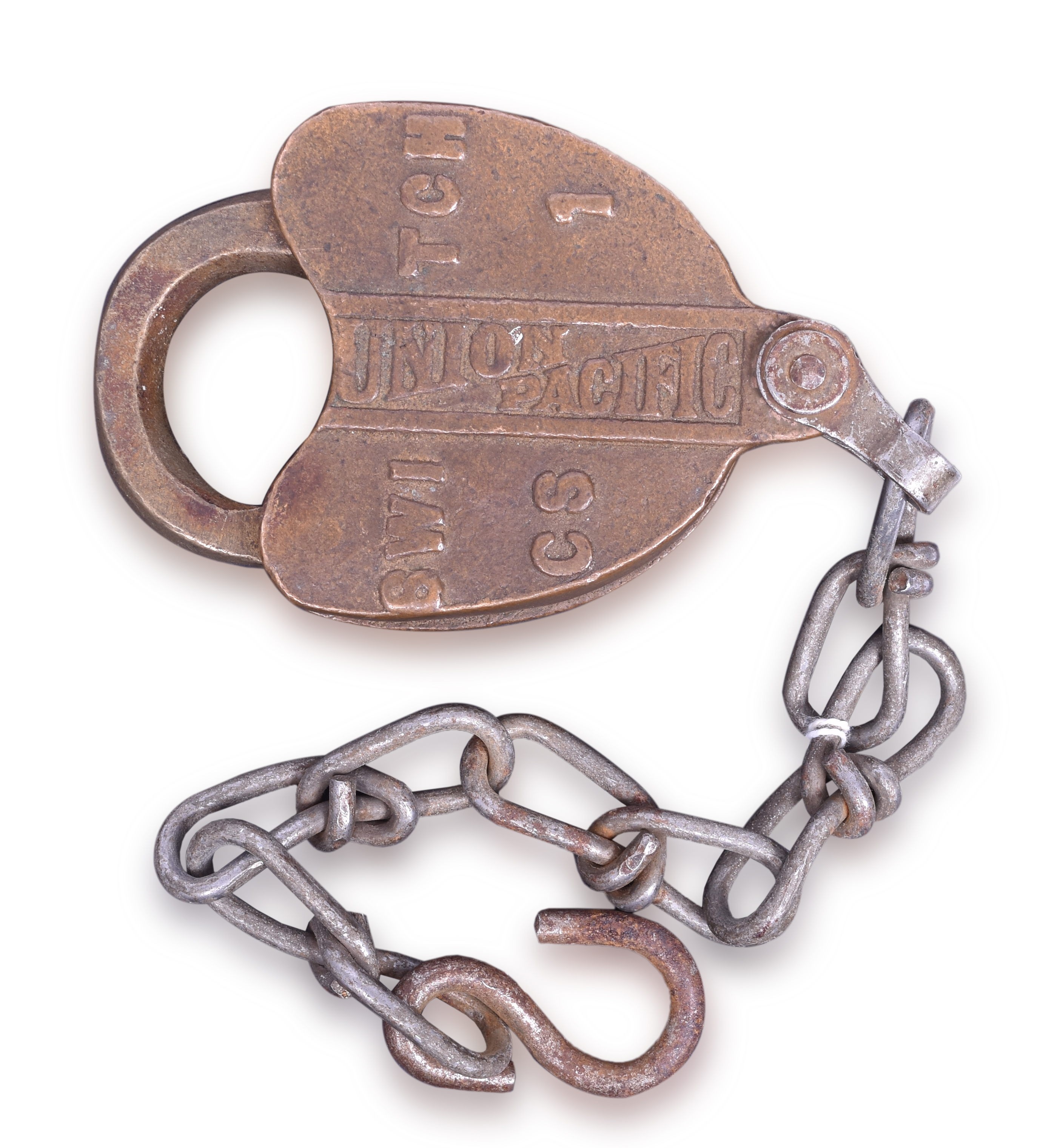 1227 - Union Pacific Railroad Adlake CS-1 Brass Heart Shaped Switch Lock thumbnail