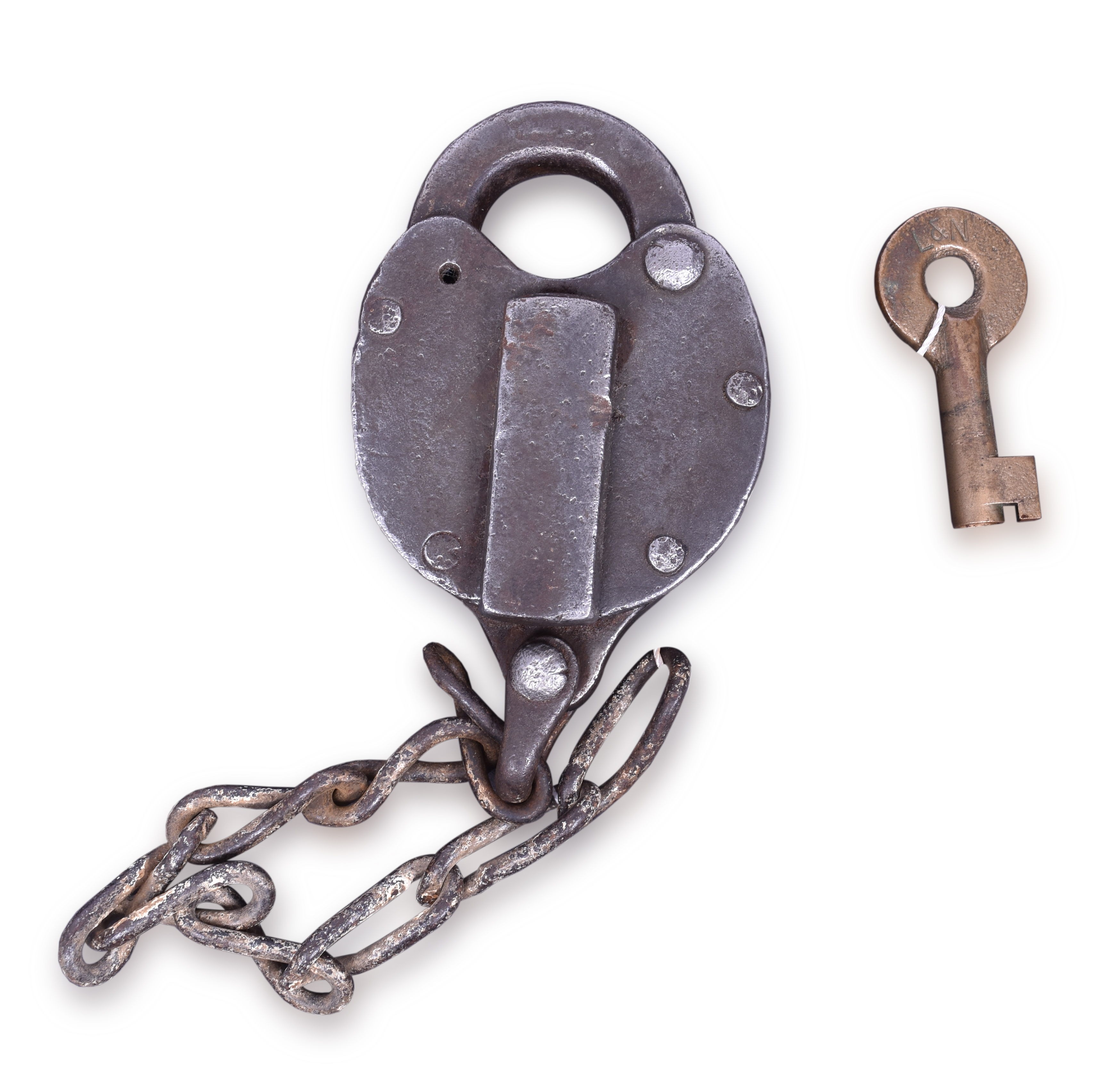 1257 - Louisville and Nashville Railroad Iron Heart Shaped Lock w/ Key thumbnail