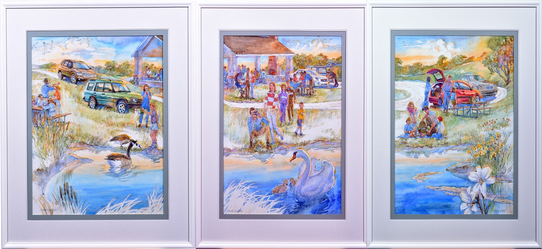 1284 - Gathering Place Triptych - Three original paintings thumbnail
