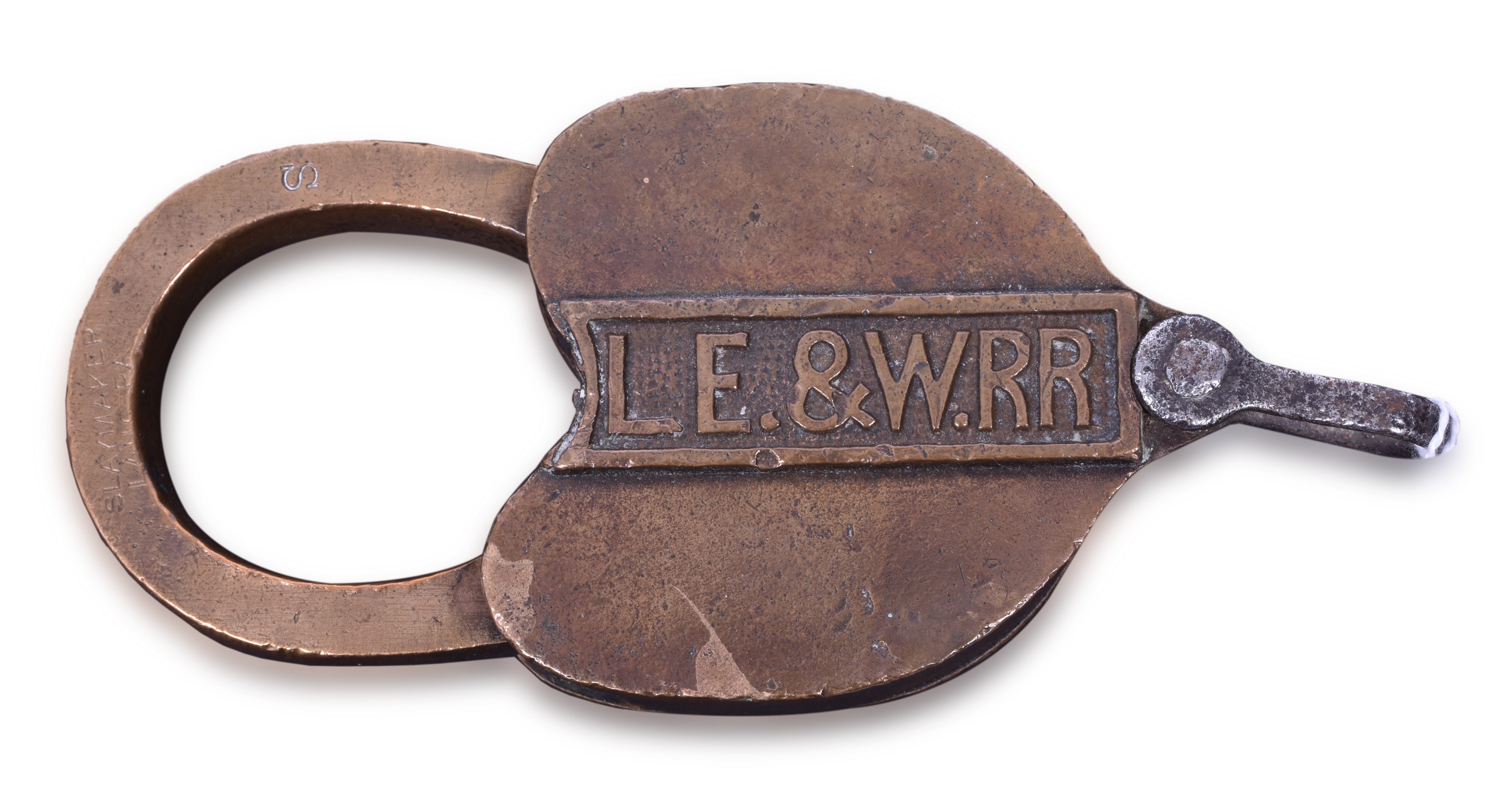1291 - Slaymaker Lake Erie & Western Brass Heart Shaped Switch Lock thumbnail
