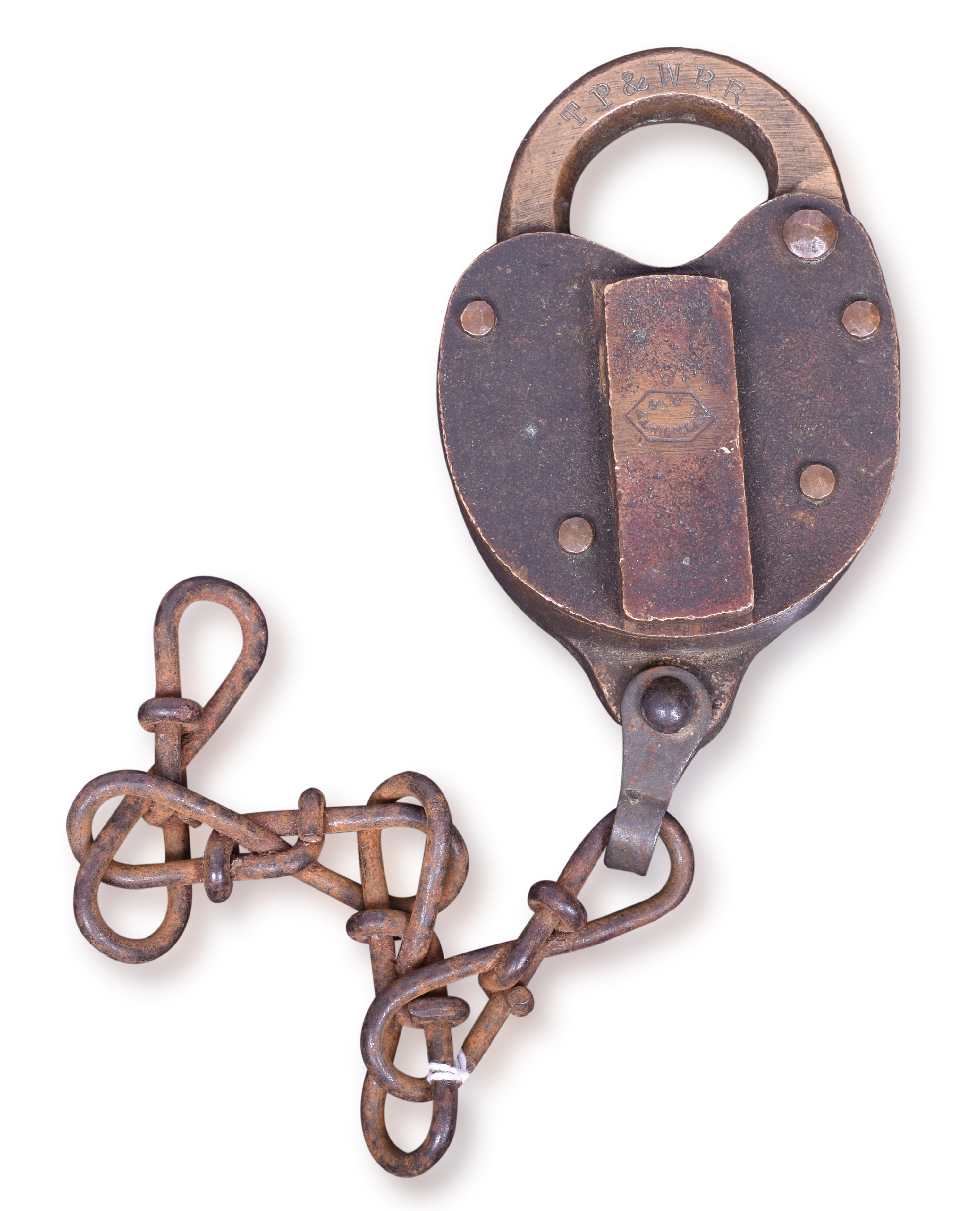 1303 - Toldeo, Peoria & Western Railroad A&W Brass Heart Shaped Lock thumbnail