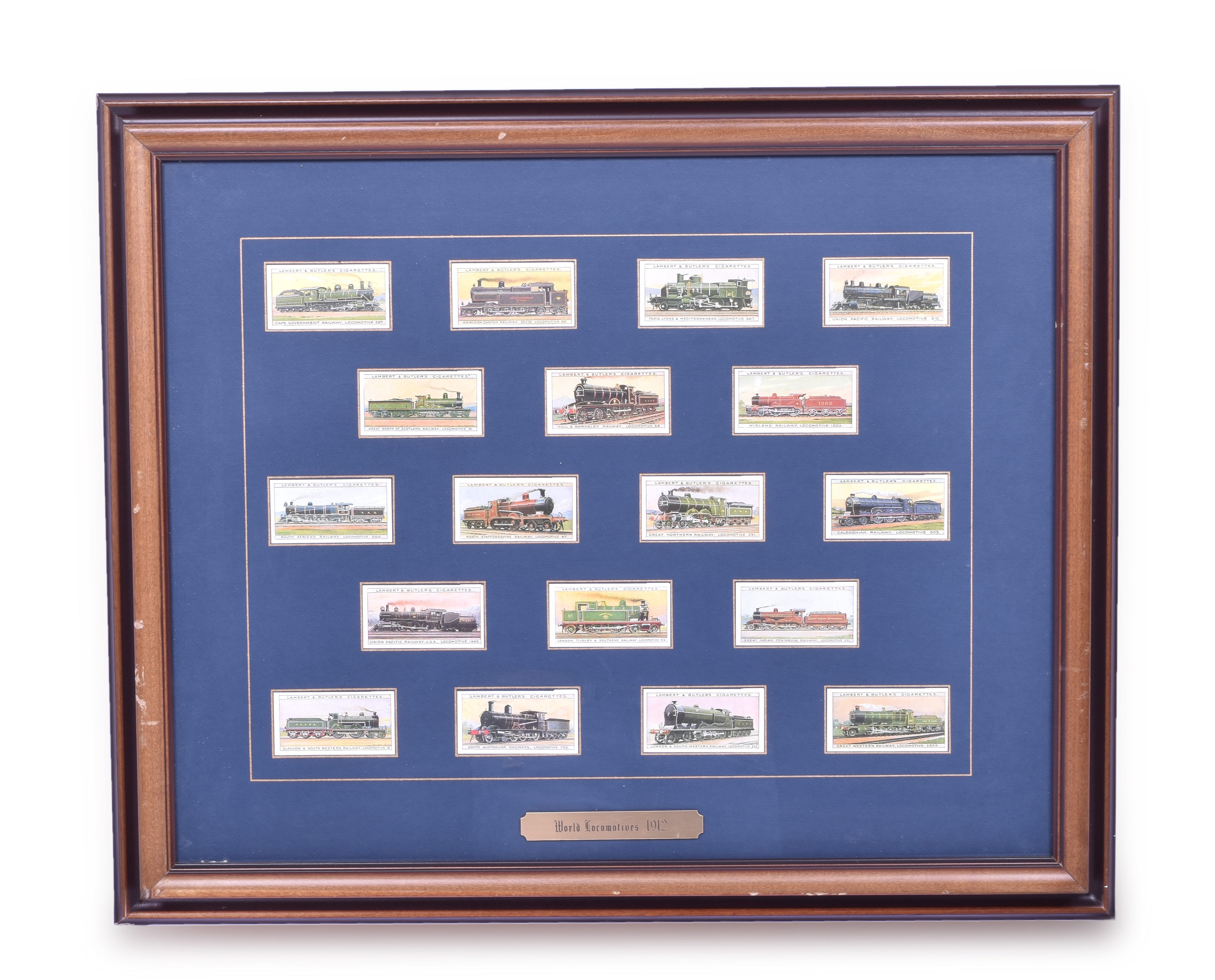 1361 - Reproduction Set of 18 Lambert & Butler Cigarette European Locomotive Tobacco Cards - Framed thumbnail