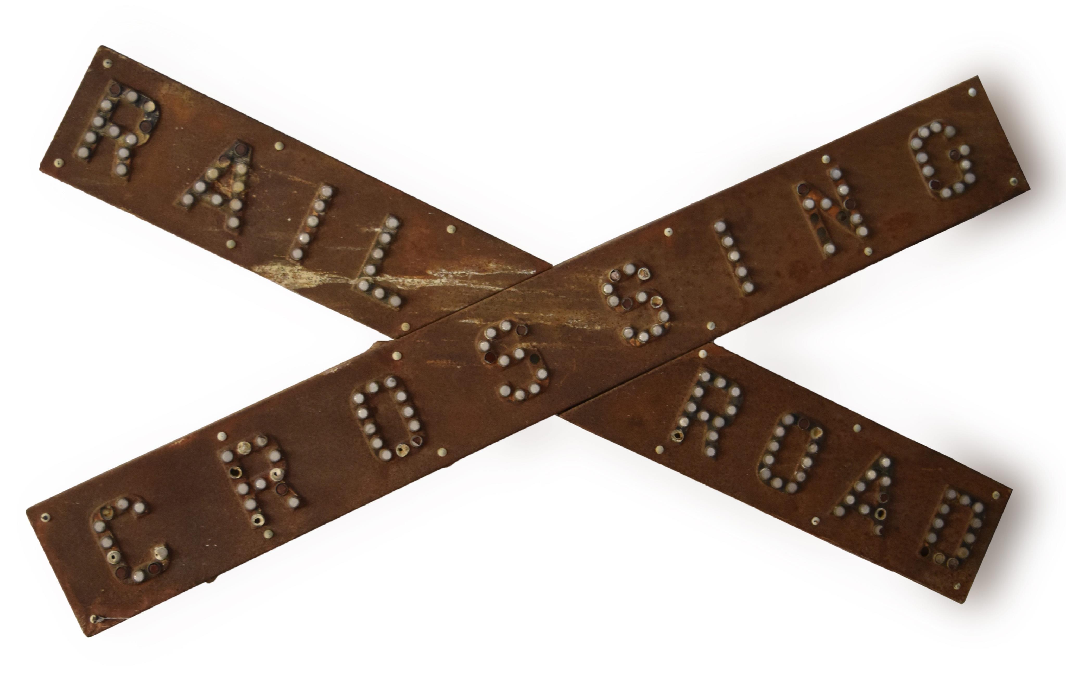 1373 - Steel Railroad 60 Degree Crossbuck Set w/ Plastic Cat Eye Reflectors thumbnail