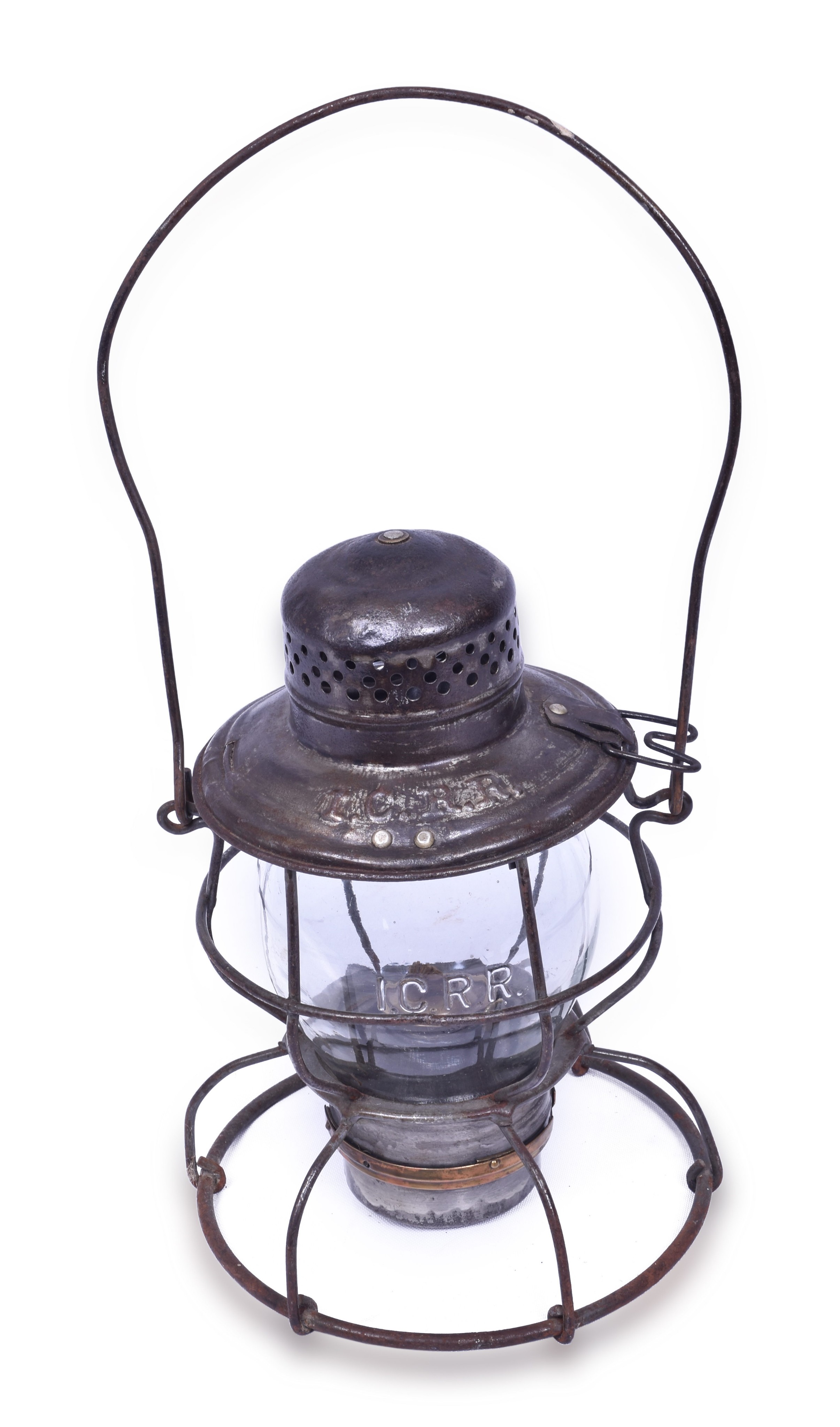 1377 - Handlan Illinois Central Railroad Wire Guard Lantern w/ Clear Cast Globe thumbnail