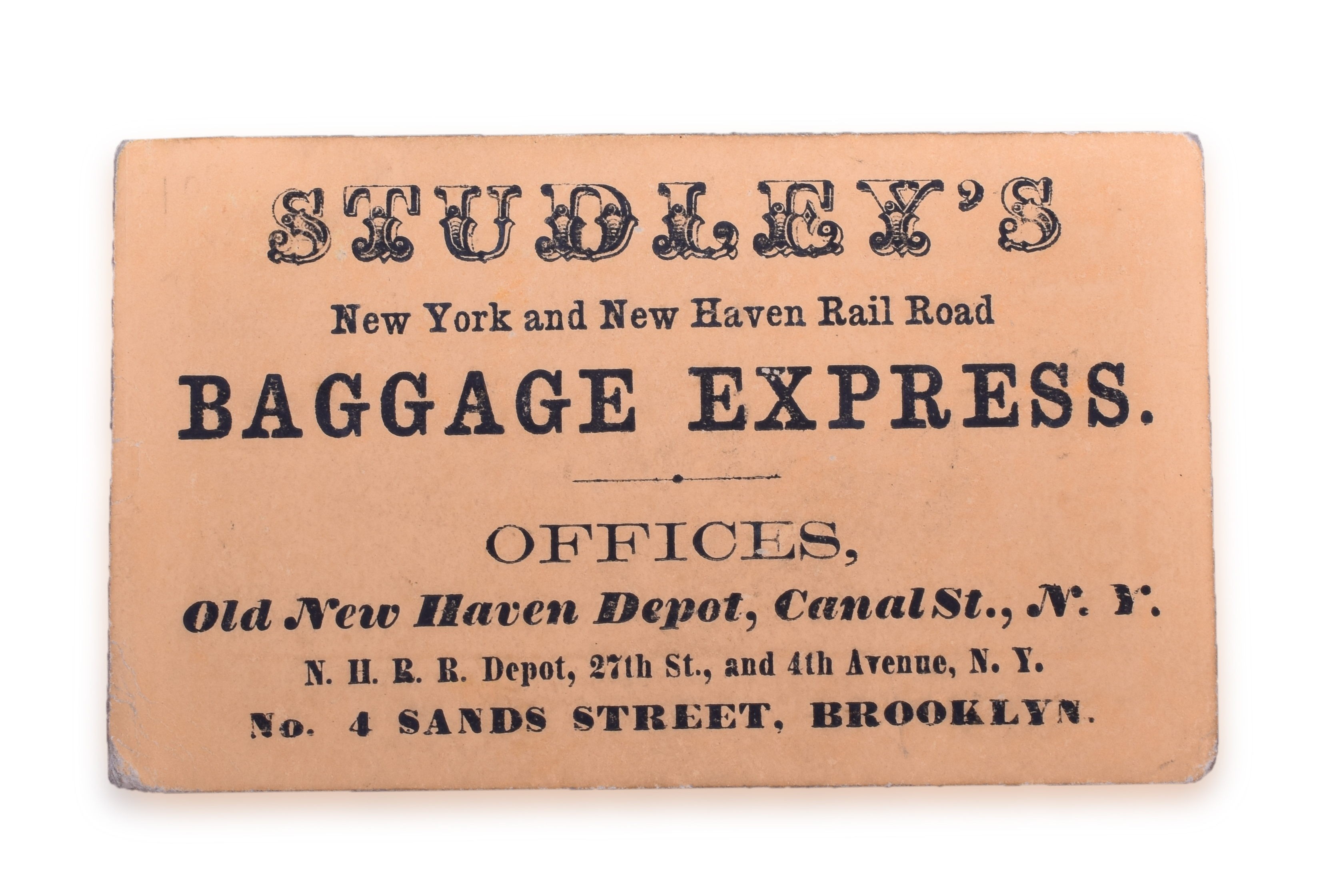 1384 - Studley's New Haven Railroad Baggage Express Check Ticket thumbnail