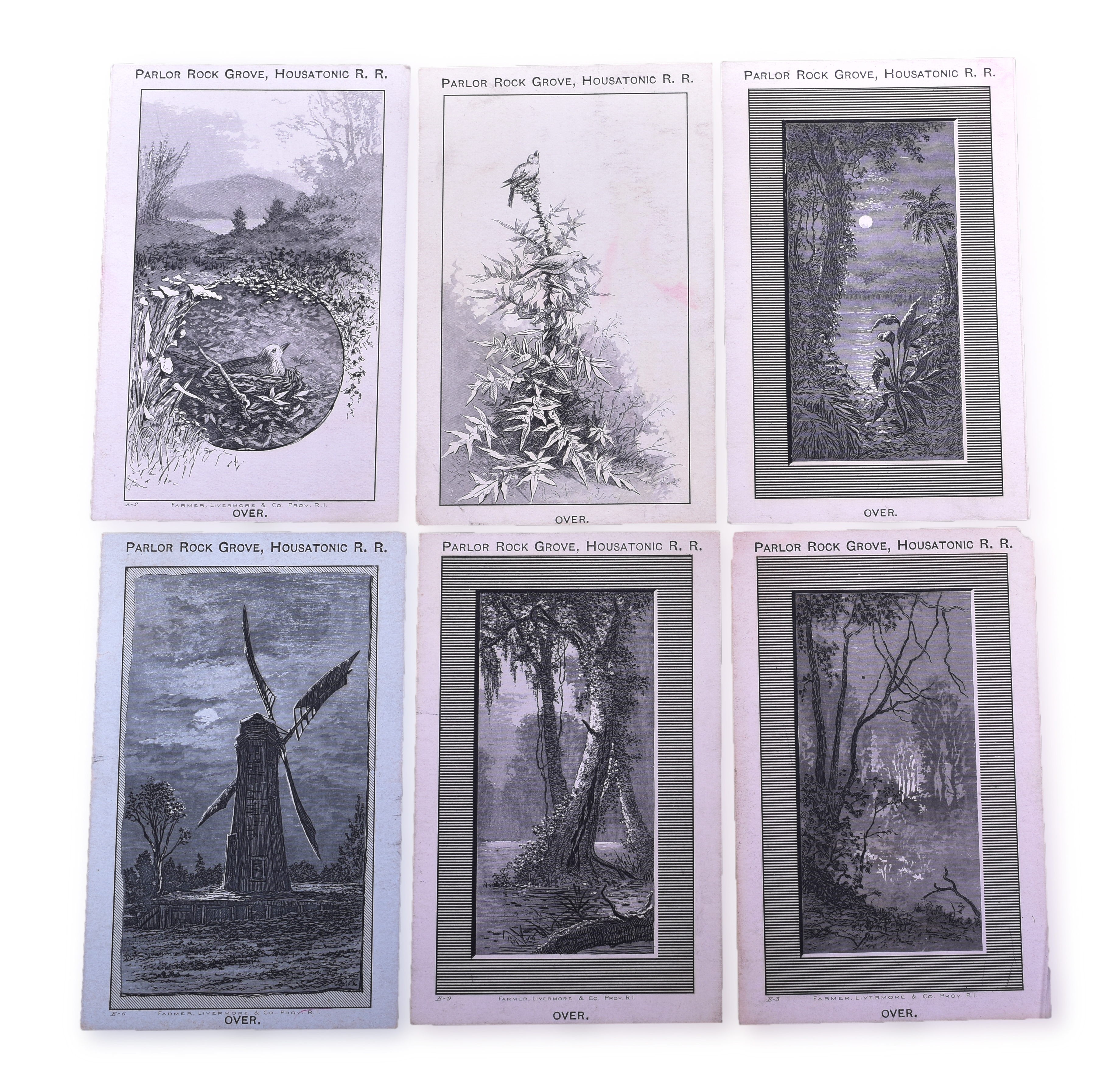 1386 - Six Housatonic Railroad Lithographed Cards Parlor Rock Grove - 1881 thumbnail