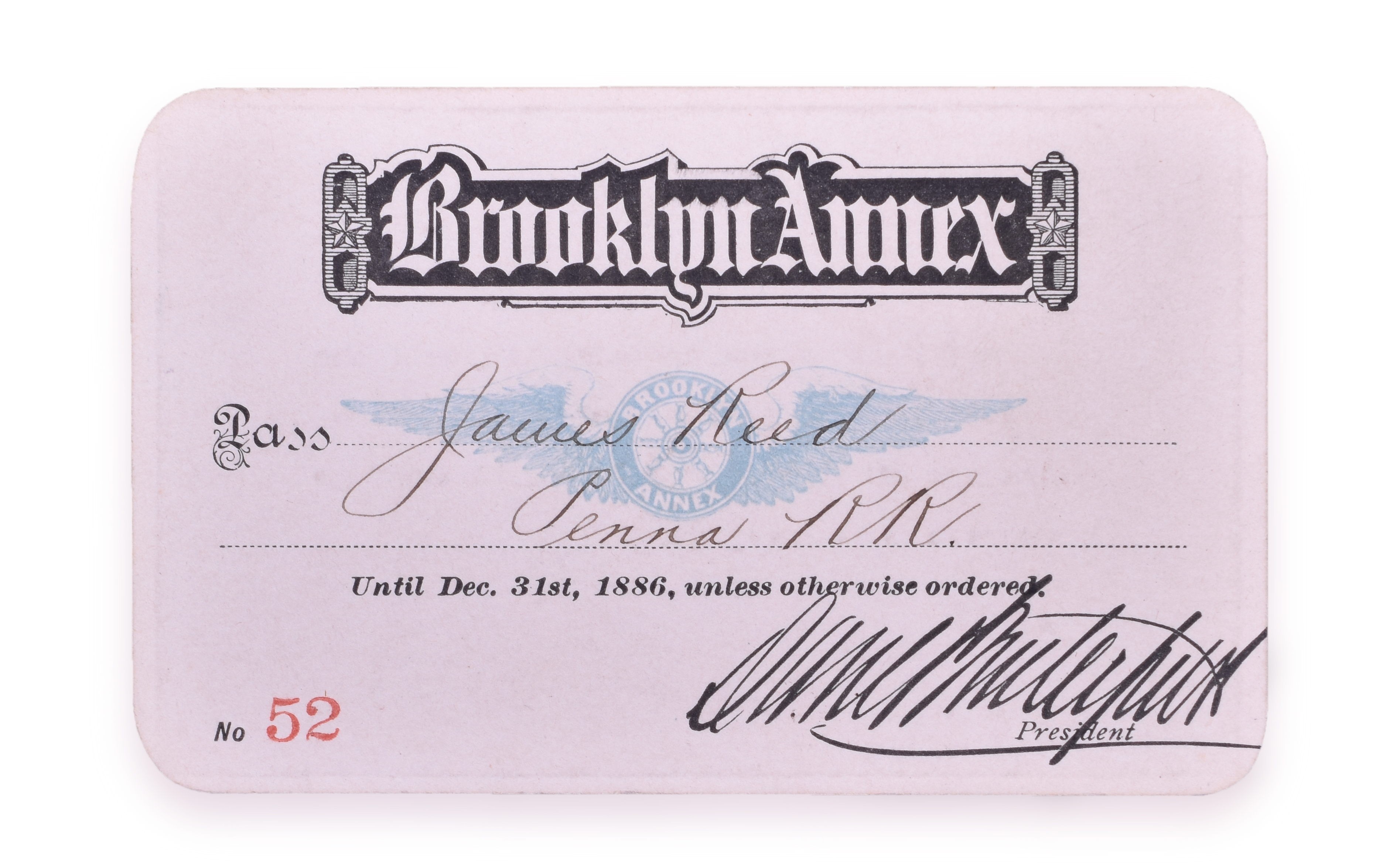 1410 - 1886 Brooklyn Annex Ferry Annual Pass Issued to Pennsylvania Railroad thumbnail