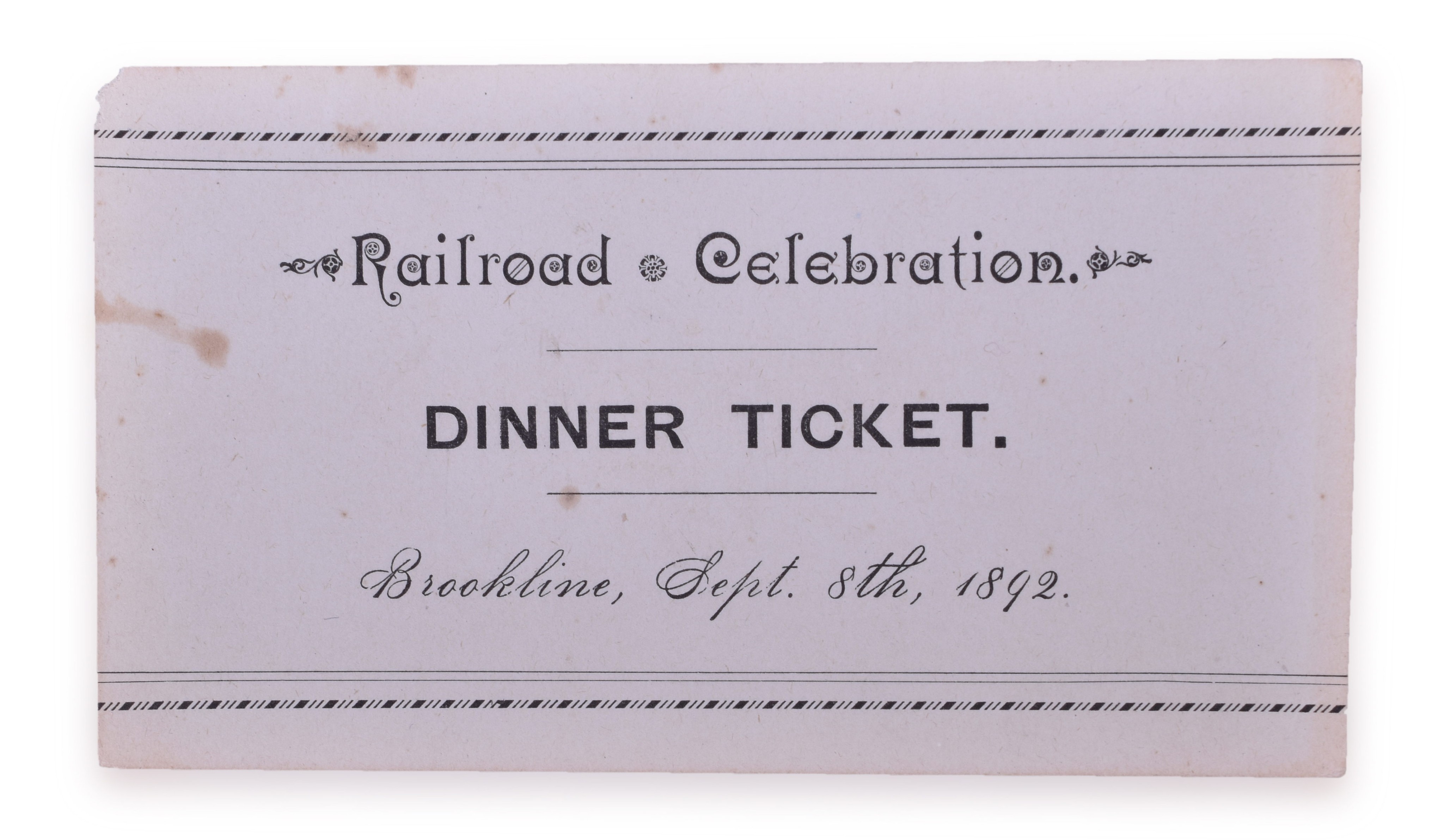 1416 - Brookline & Pepperell Railroad Opening Day 1892 Dinner Ticket thumbnail
