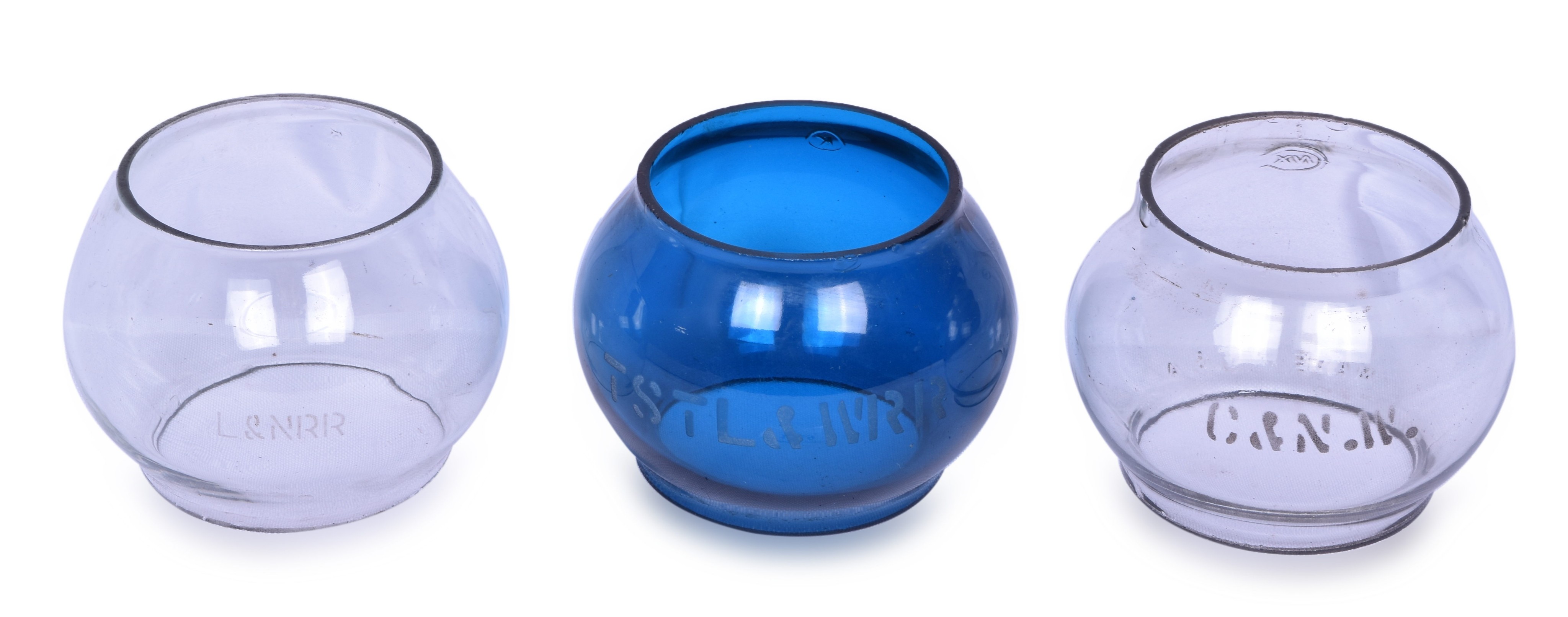 1419 - Three Railroad Lantern Short globes - L&N, C&NW, Toledo, St. Louis, and Western thumbnail
