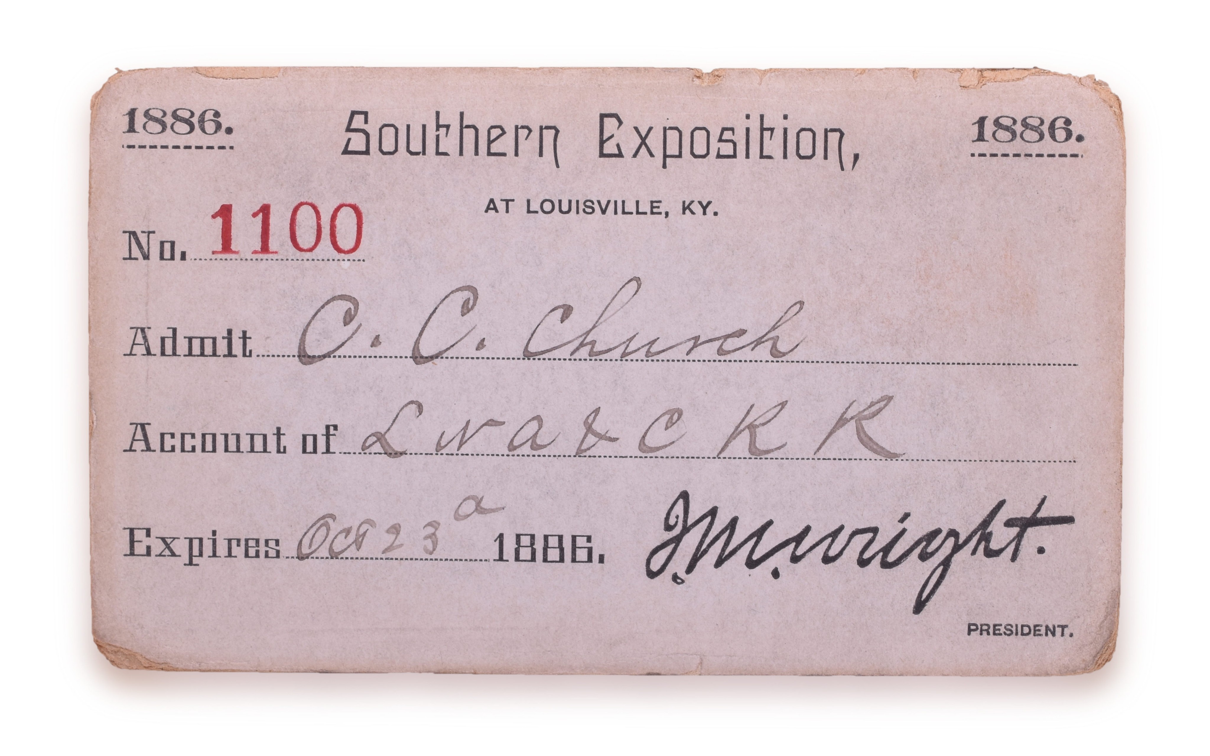 1426 - Louisville, New Albany and Chicago Railroad 1886 Southern Exposition Pass thumbnail