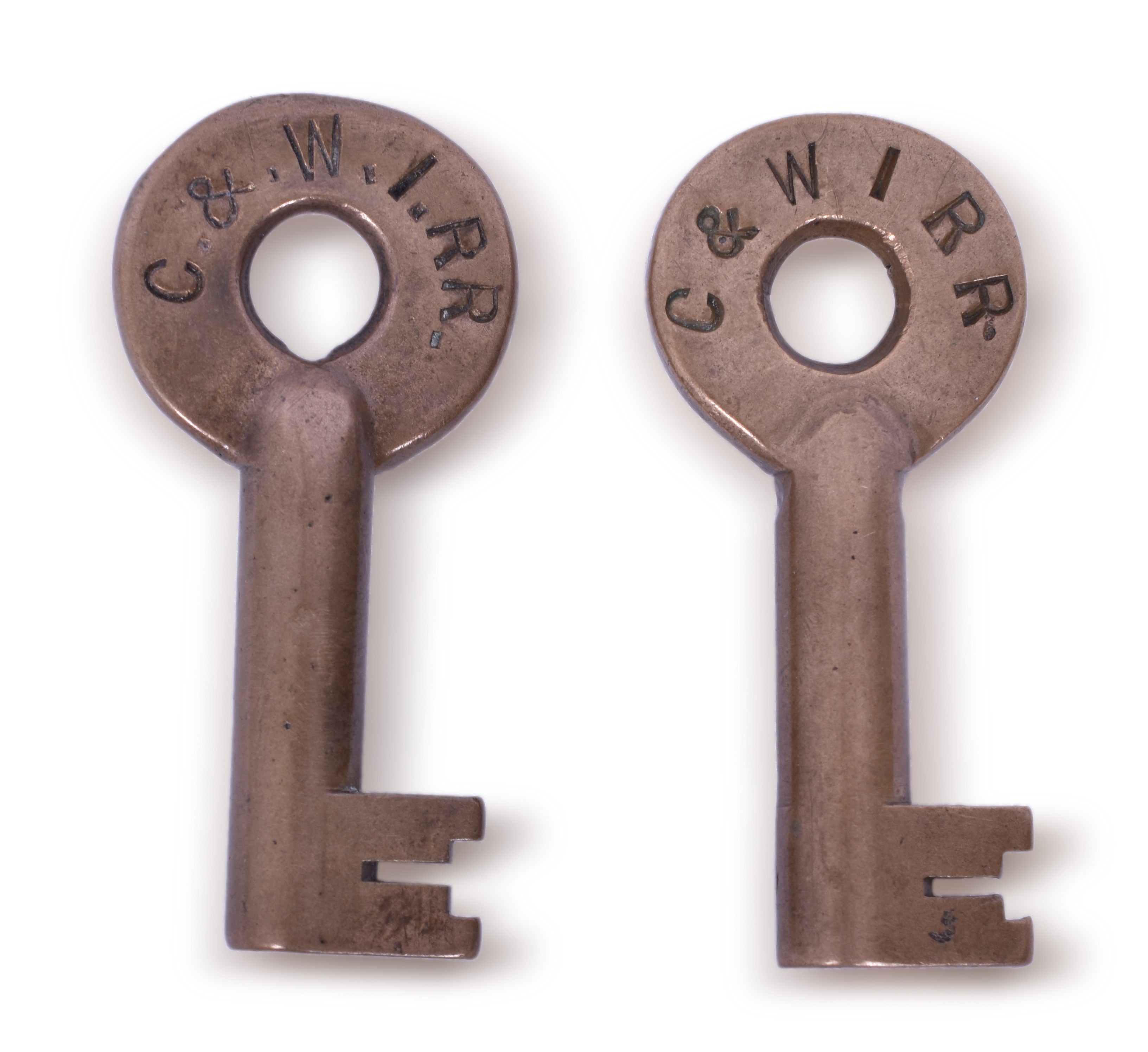 1438 - Pair of Chicago and Western Indiana Railroad A&W Brass Switch Keys thumbnail