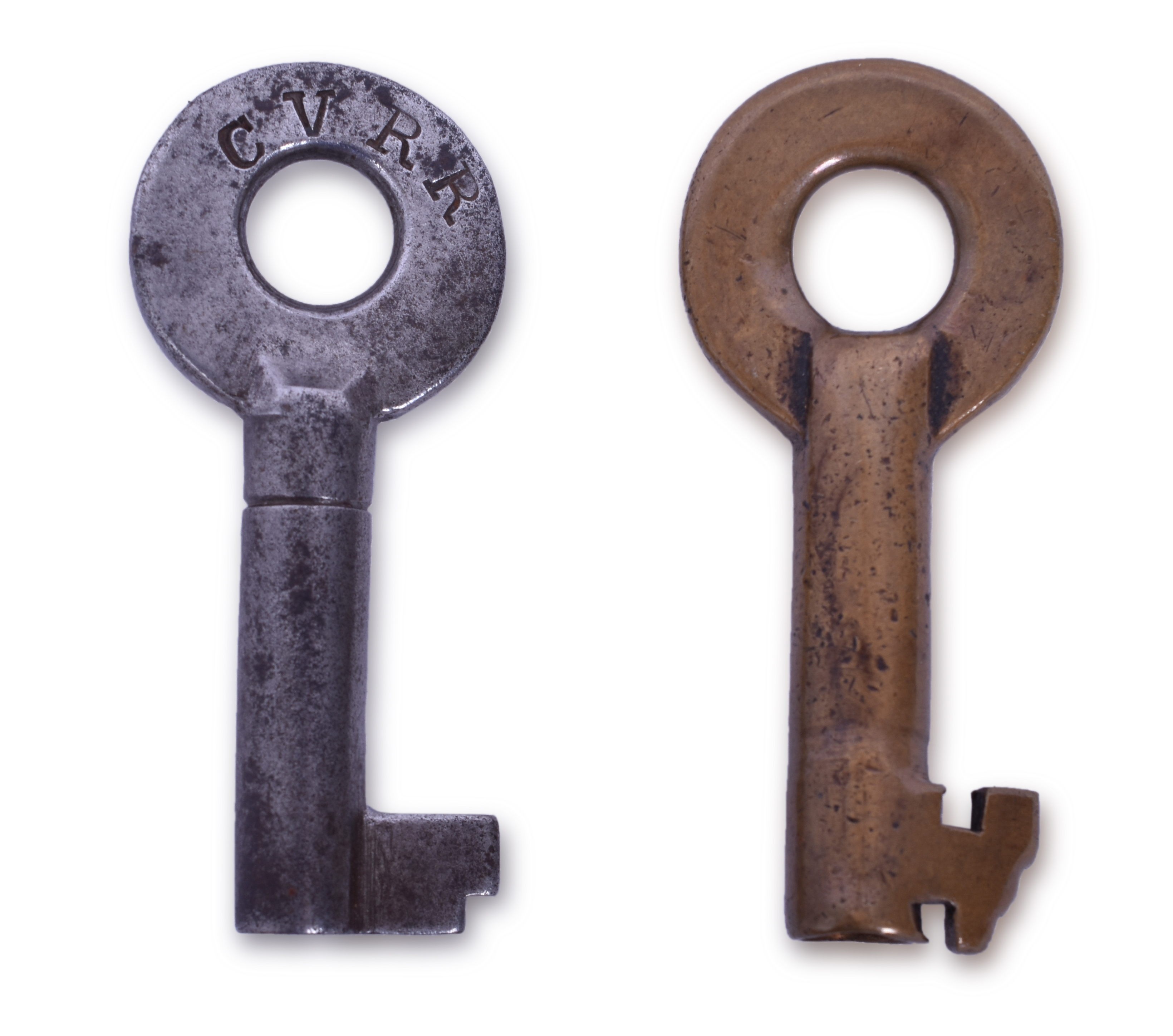 1442 - Central Vermont Railroad Keys - Steel Bohannan in Serif Font and Brass thumbnail