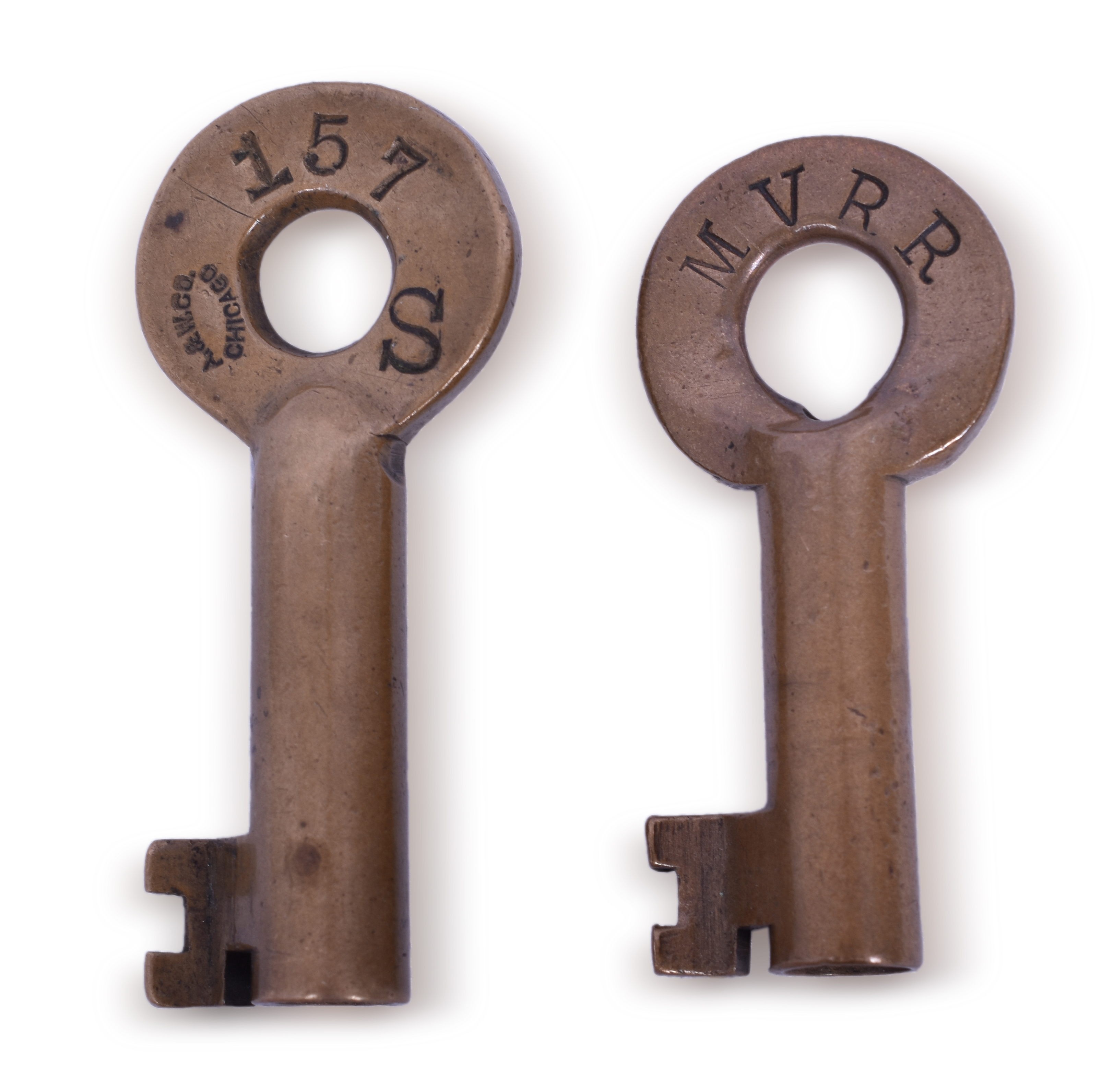 1444 - Pair of Midland Valley Railroad Brass Keys - A&W thumbnail
