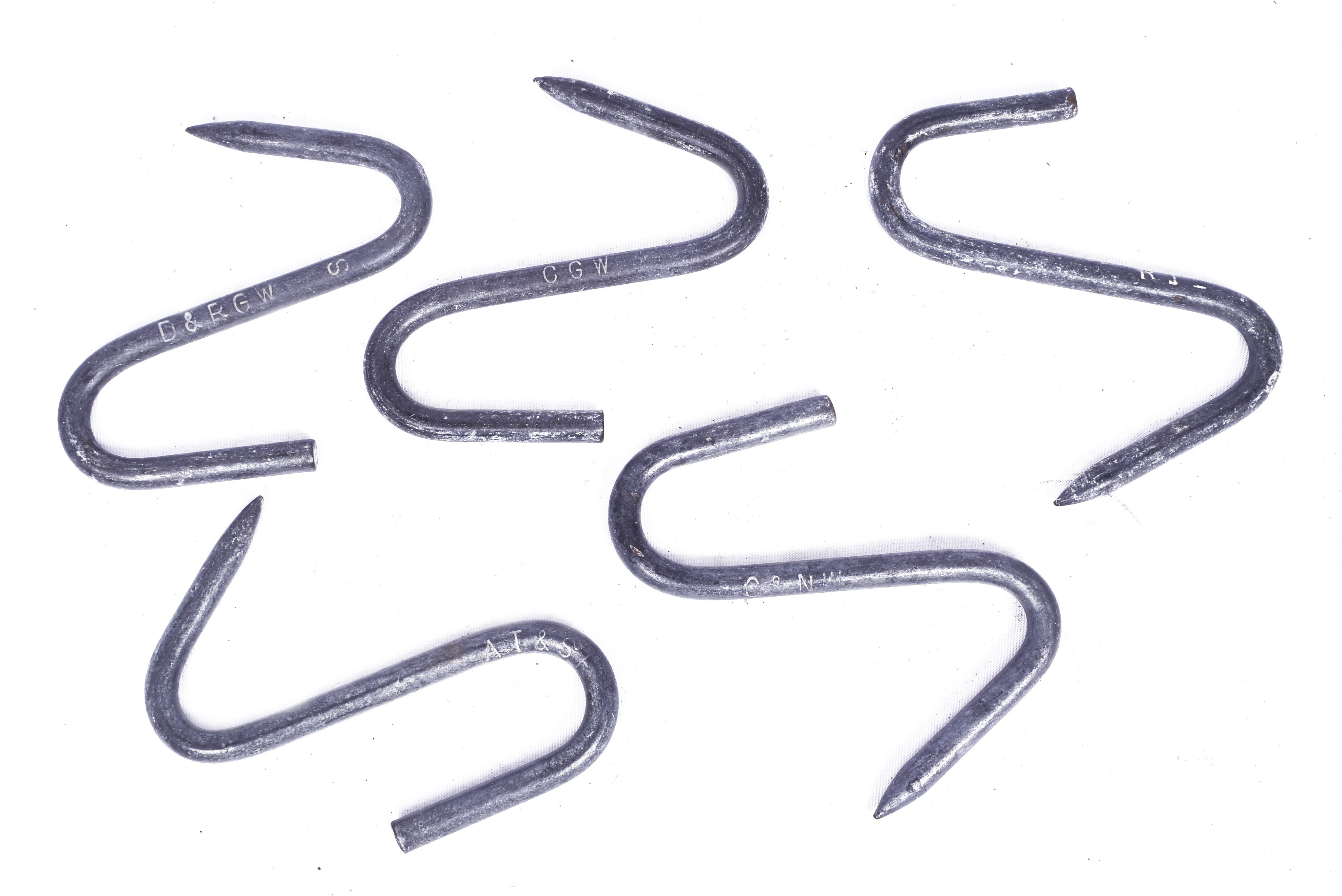 1453 - Five Railroad Reefer Meat Hooks- Marked, Rock Island, C&NW, Santa Fe, Chicago Great Western, D&RGW thumbnail