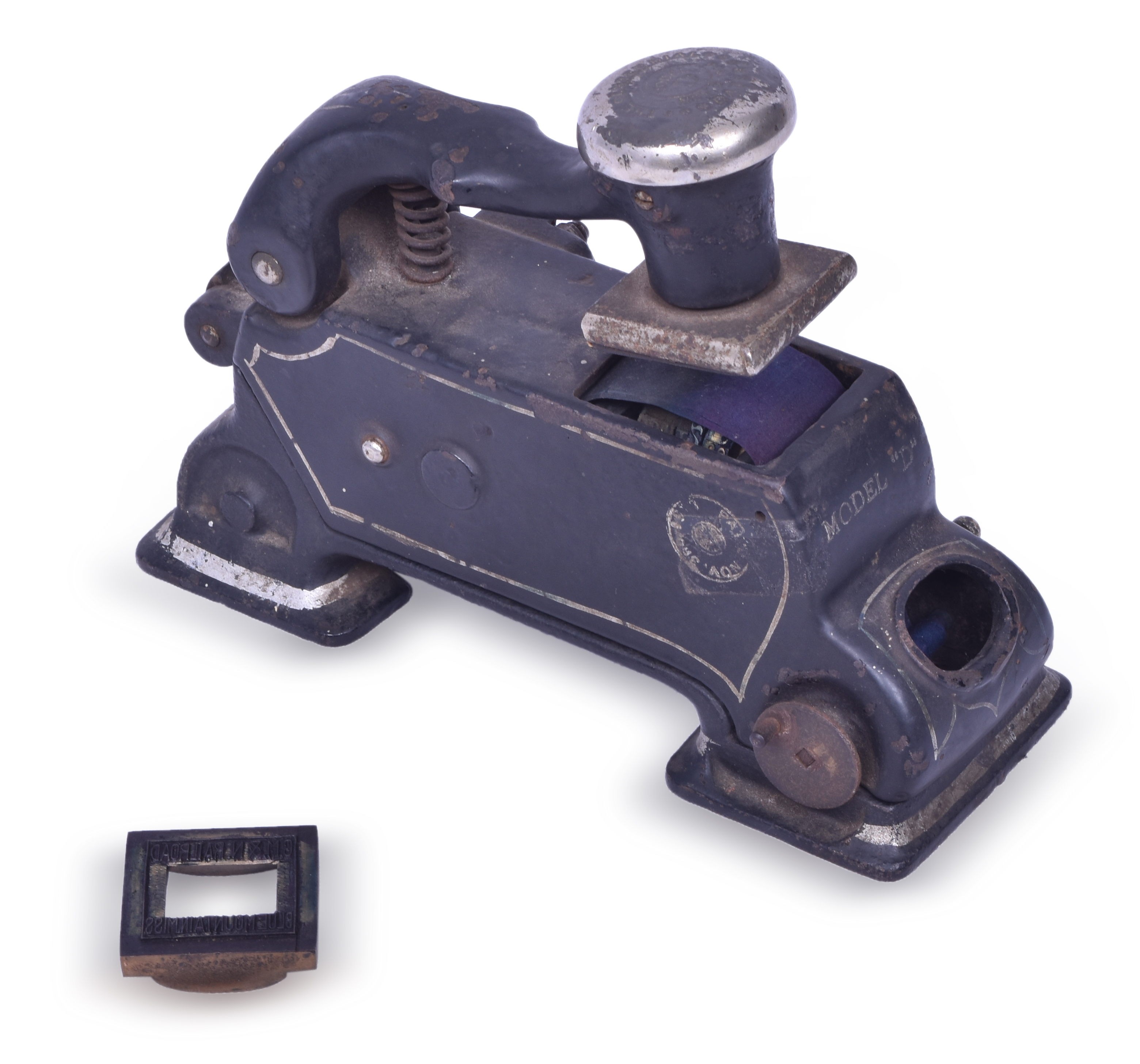 1459 - Centennial Model DTicket Dater w/ Blue Mountain Mississippi Dater Die from the Gulf, Mobile & Northern Railroad thumbnail