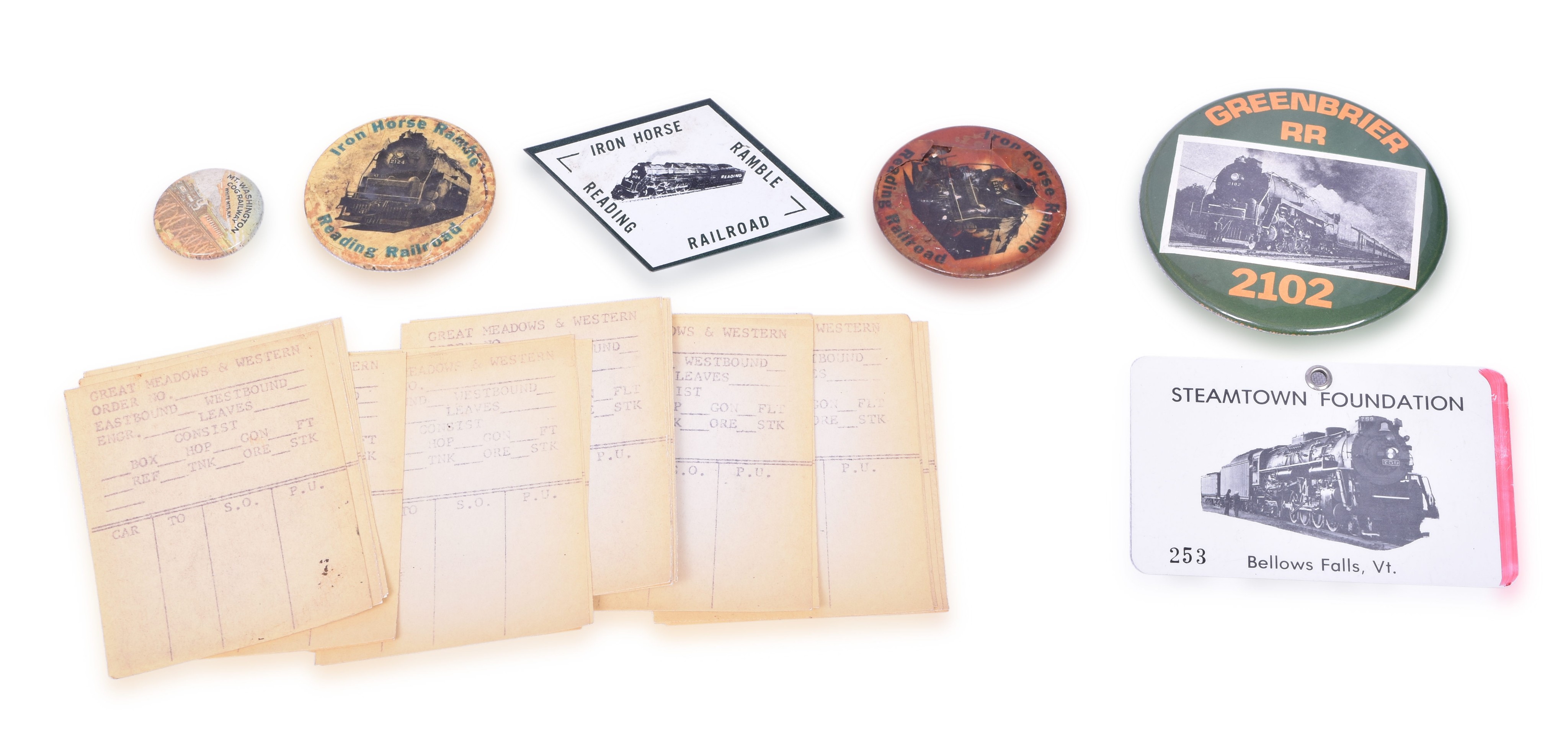 1465 - Reading / Iron Horse Rambles Staff Badges and Buttons and Steamtown Foundation Badge thumbnail