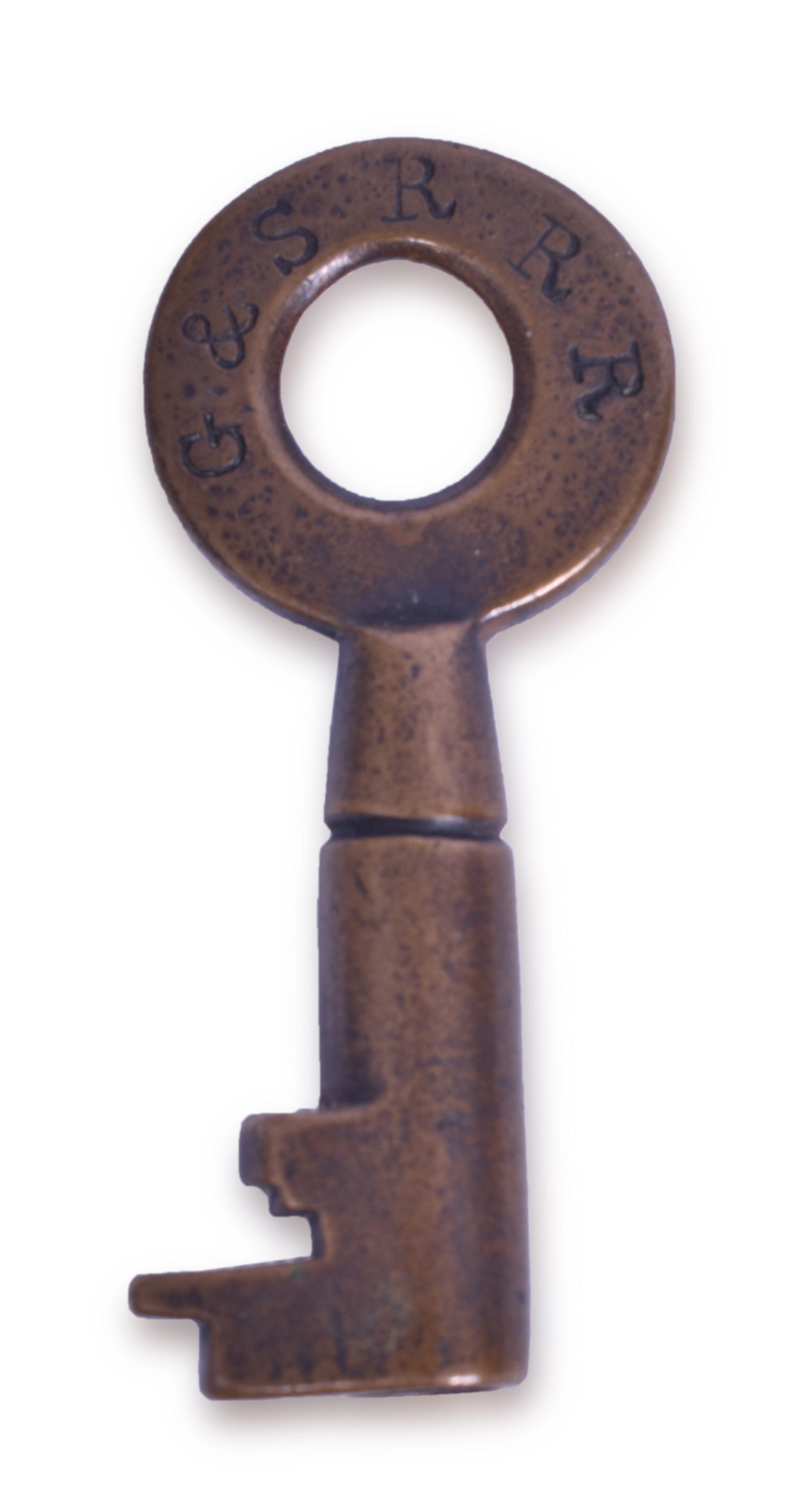 1478 - Groves & Sand Ridge Railroad Single Ring Tapered Barrel Brass Key thumbnail