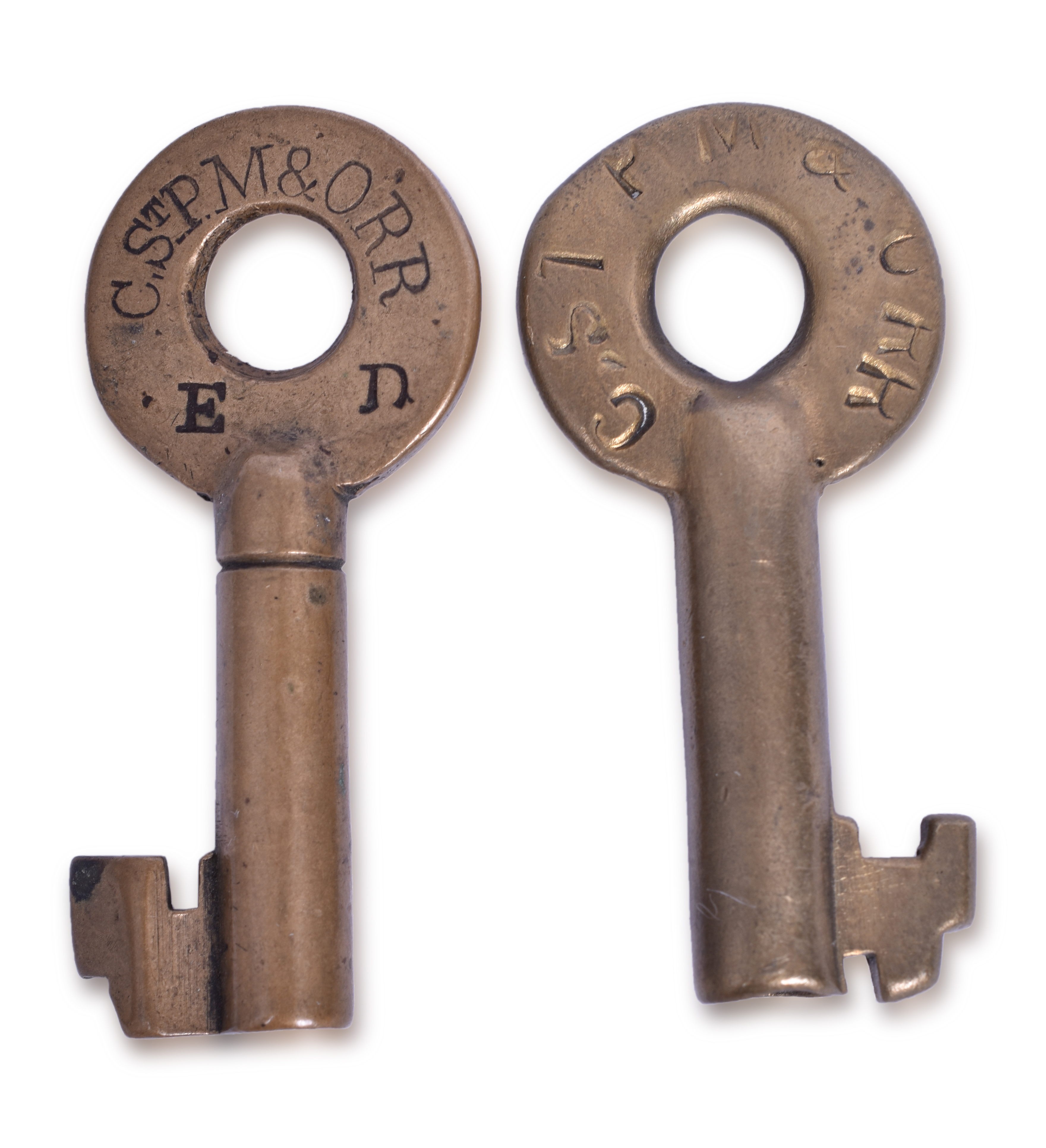 1484 - Pair of Chicago, St. Paul, Minneapolis & Omaha Railroad Brass Keys thumbnail