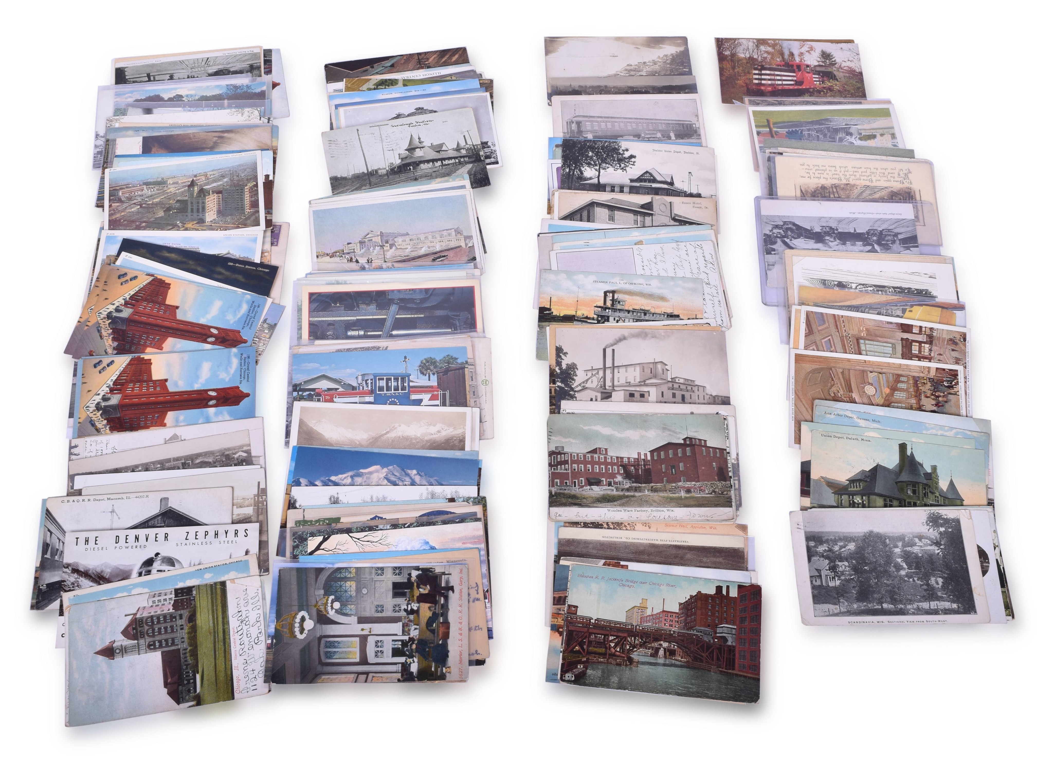 1497 - Approximately 210 Railroad Postcards - Locomotives, Depots, and More - Illinois, Indiana, Wisconsin, Michigan thumbnail