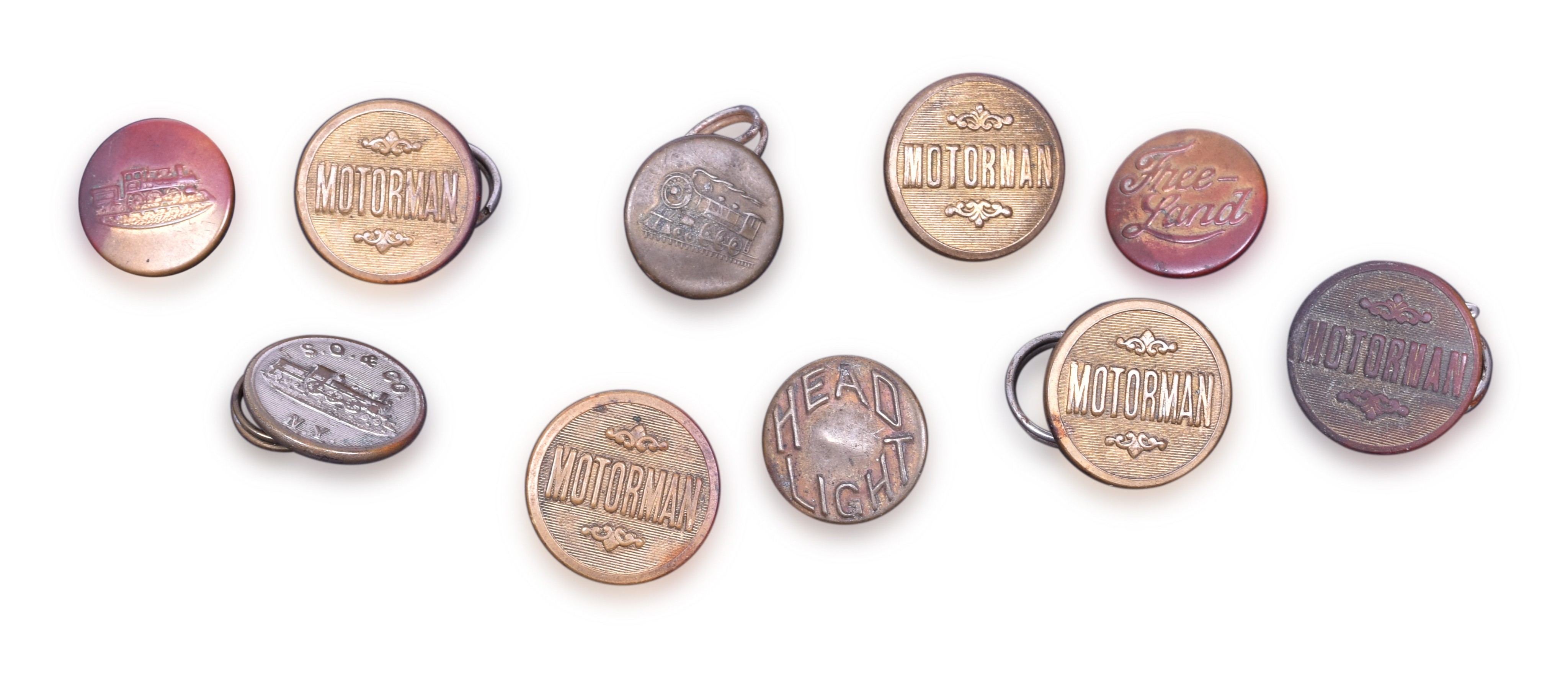 1501 - Railroad Motorman, S.O. & Co. Free-Land, and Head Light Uniform Button Lot thumbnail