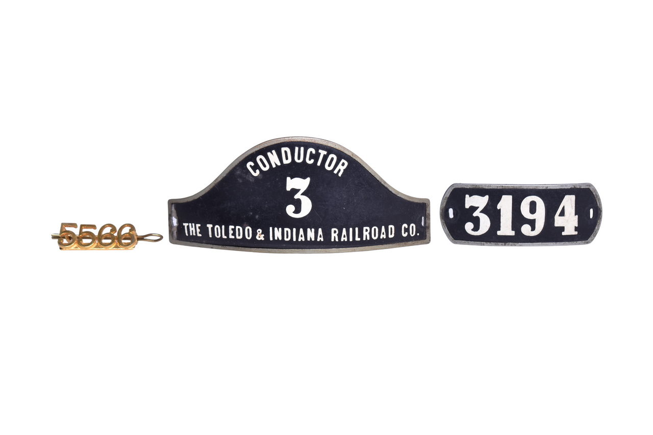 1502 - Toledo & Indiana Railroad Co. Conductor Cap Badge, Number Badge and Number Pin thumbnail