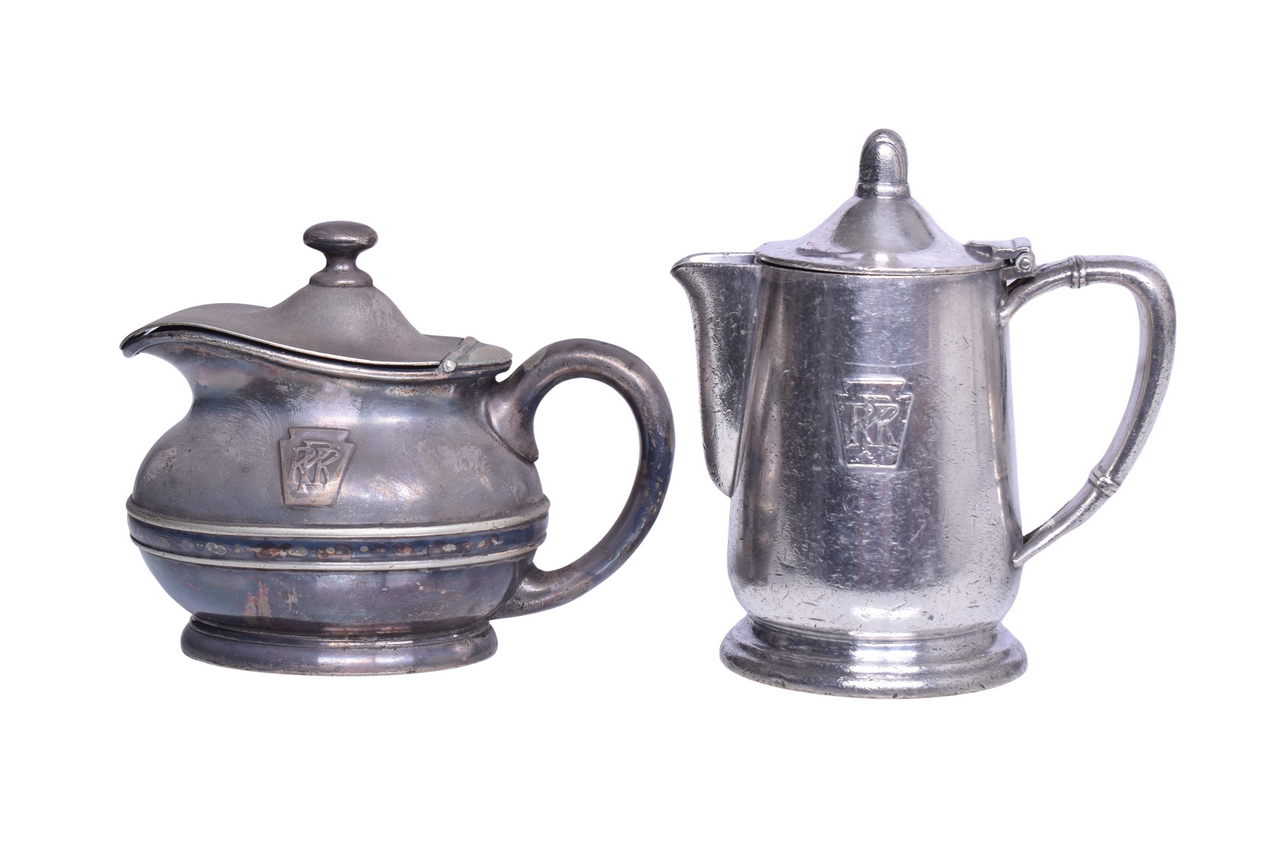 1503 - Pennsylvania Railroad Dining Car Silver Coffee Pot and Cream Pitcher thumbnail