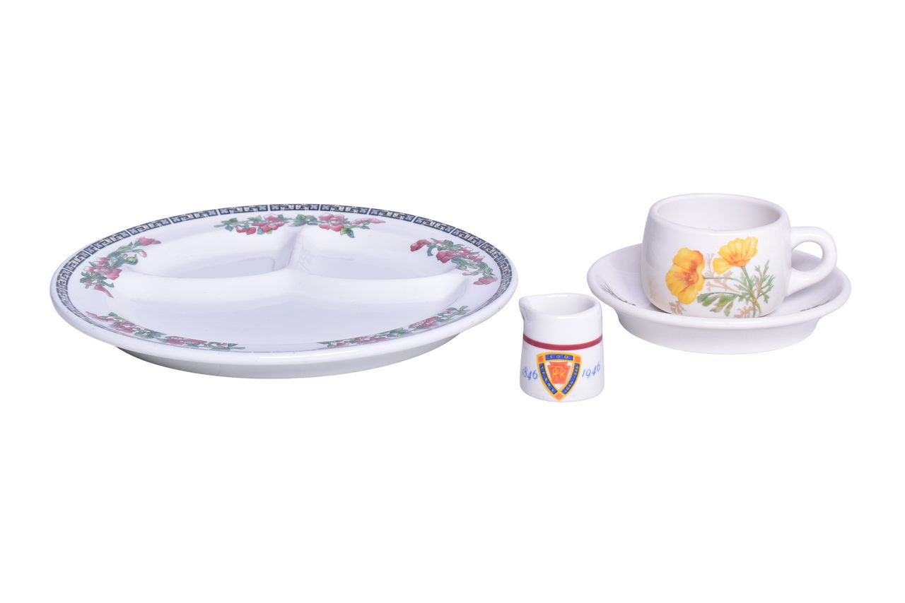 1515 - Four Pieces of Railroad China - New York, New Haven & Hartford Indian Tree Grill Plate, Santa Fe California Poppy Cup & Saucer thumbnail
