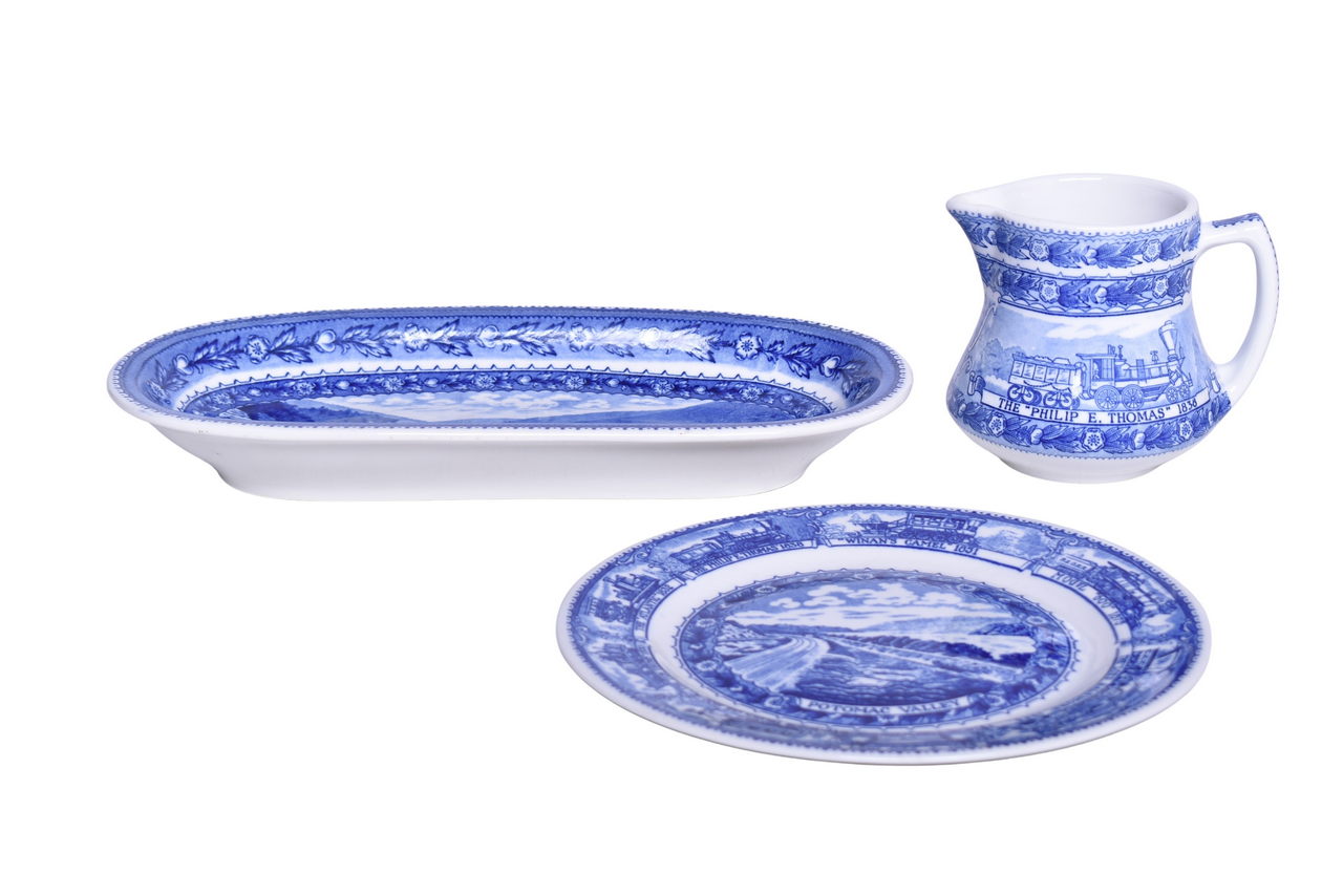 1519 - Three Pieces of Baltimore and Ohio Railroad China Centenary Oval Bread Dish, Cream Pitcher, and Plate thumbnail