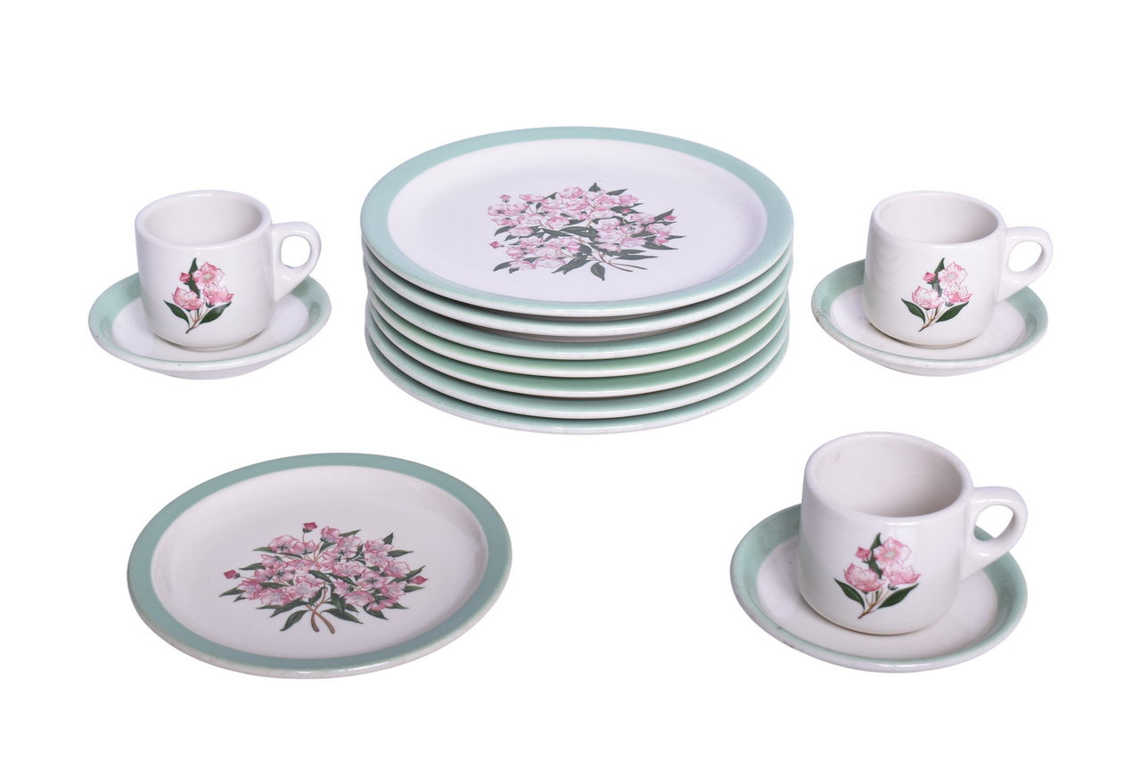1545 - Fourteen Pieces of Pennsylvania Railroad China Mountain Laurel Dinner Plates, Cups, Saucers, and Bread Plate thumbnail